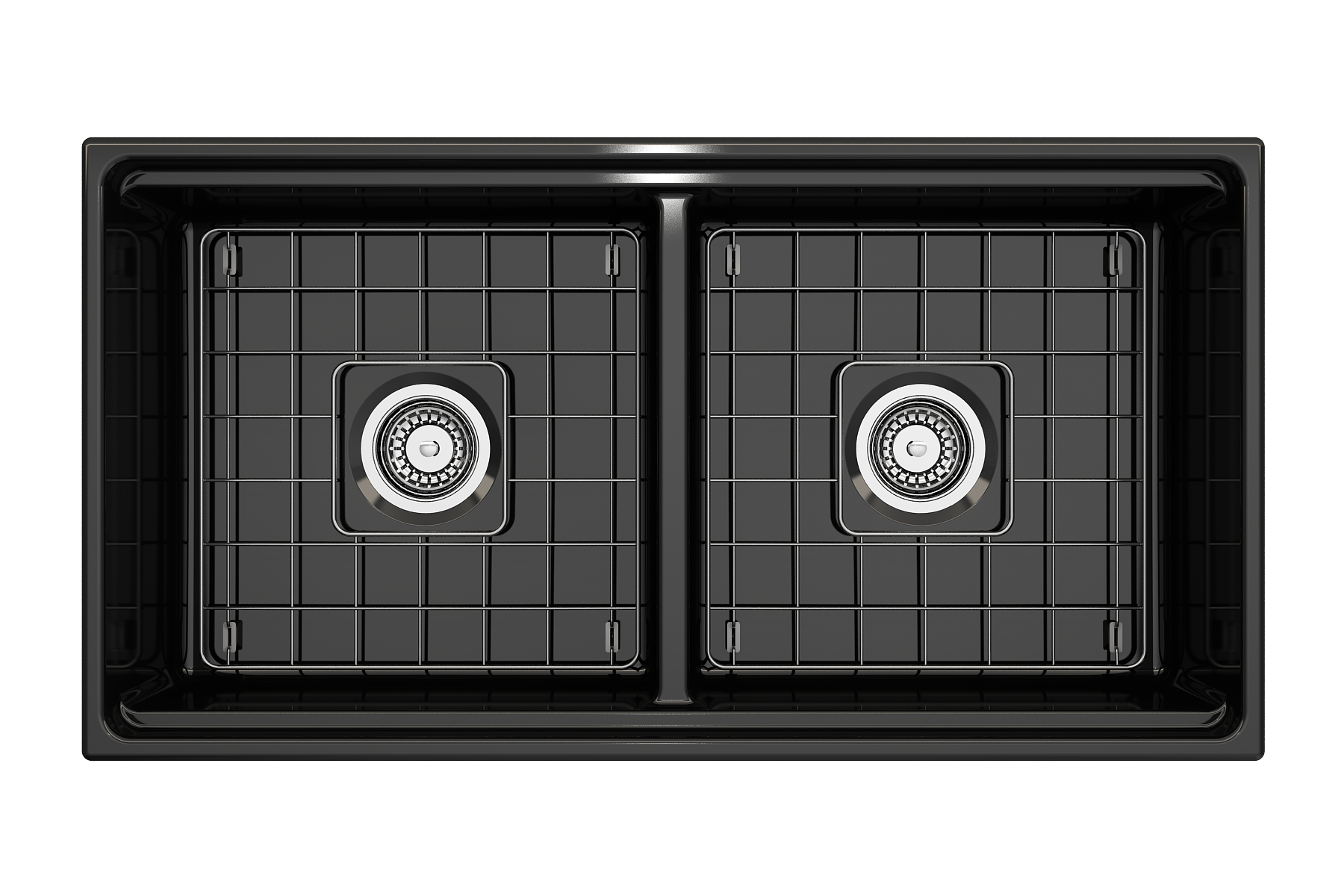 Alternate Image for BOCCHI Contempo 36" Fireclay Workstation Farmhouse Sink with Accessories, 50/50 Double Bowl, Black, 1348-005-0120