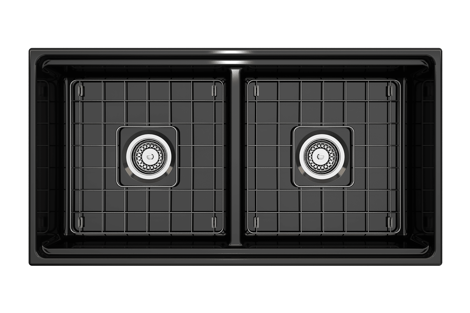 Alternate Image for BOCCHI Contempo 36" Fireclay Workstation Farmhouse Sink with Accessories, 50/50 Double Bowl, Black, 1348-005-0120