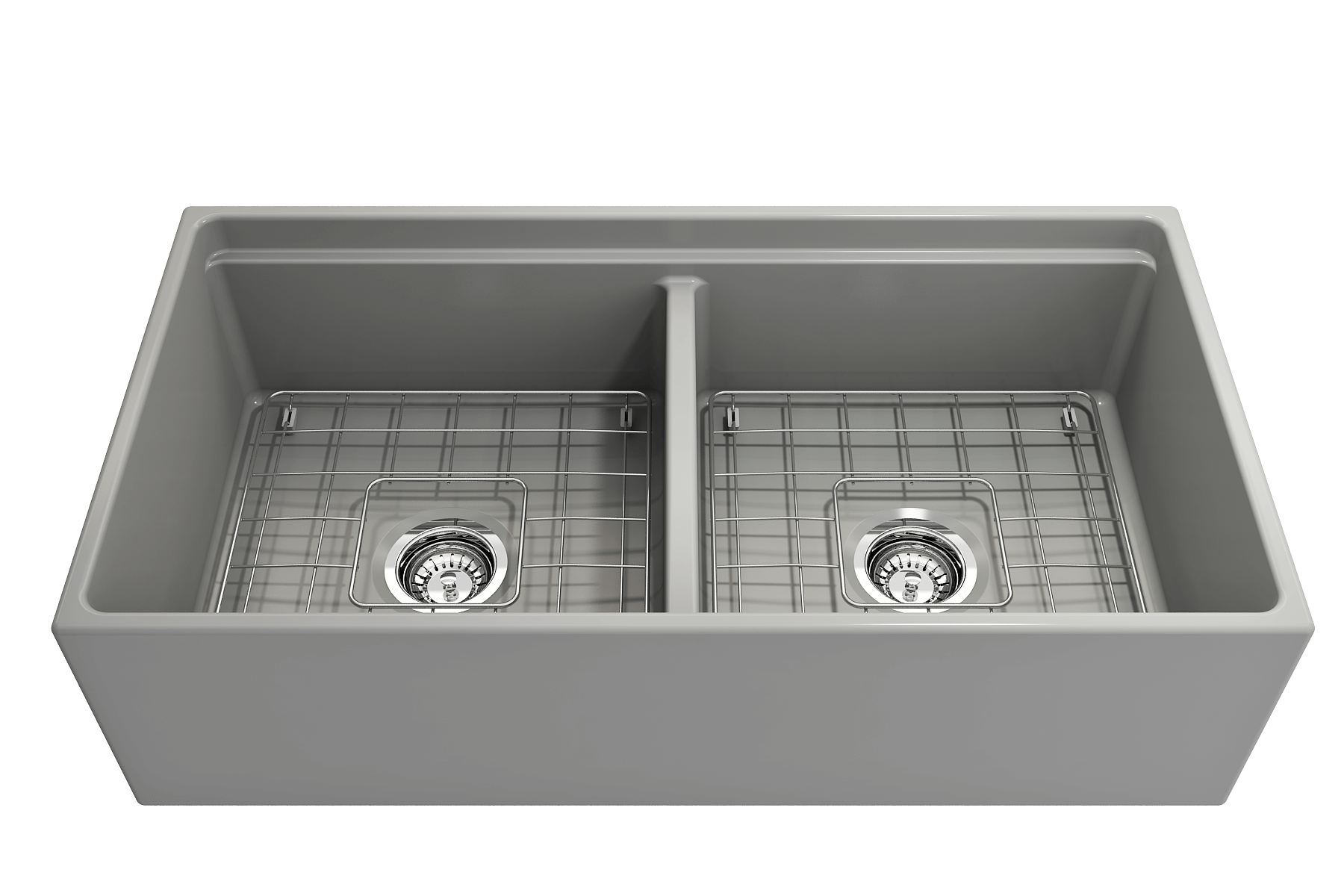 Alternate Image for BOCCHI Contempo 36" Fireclay Workstation Farmhouse Sink with Accessories, 50/50 Double Bowl, Matte Gray, 1348-006-0120