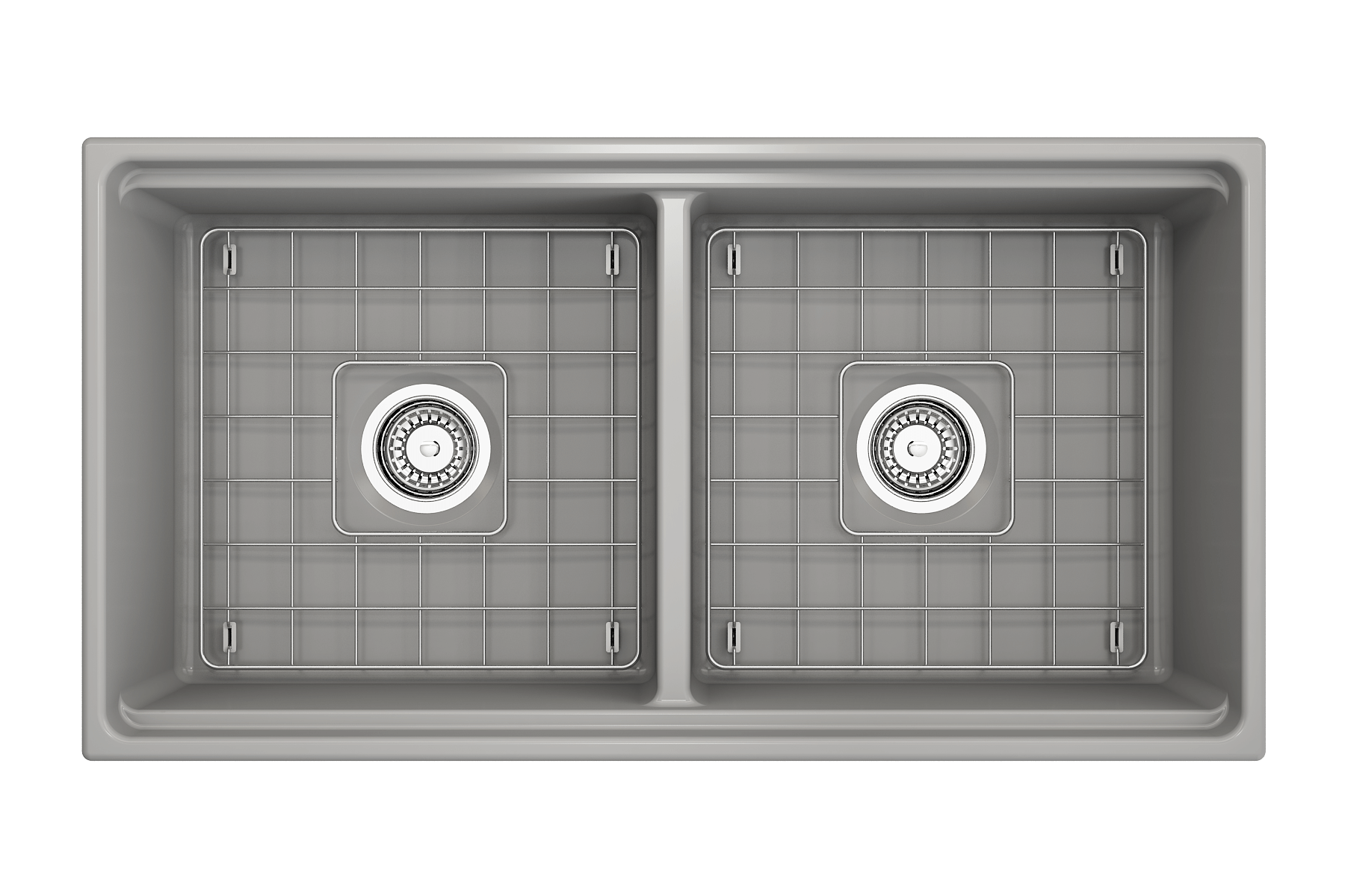 Alternate Image for BOCCHI Contempo 36" Fireclay Workstation Farmhouse Sink with Accessories, 50/50 Double Bowl, Matte Gray, 1348-006-0120