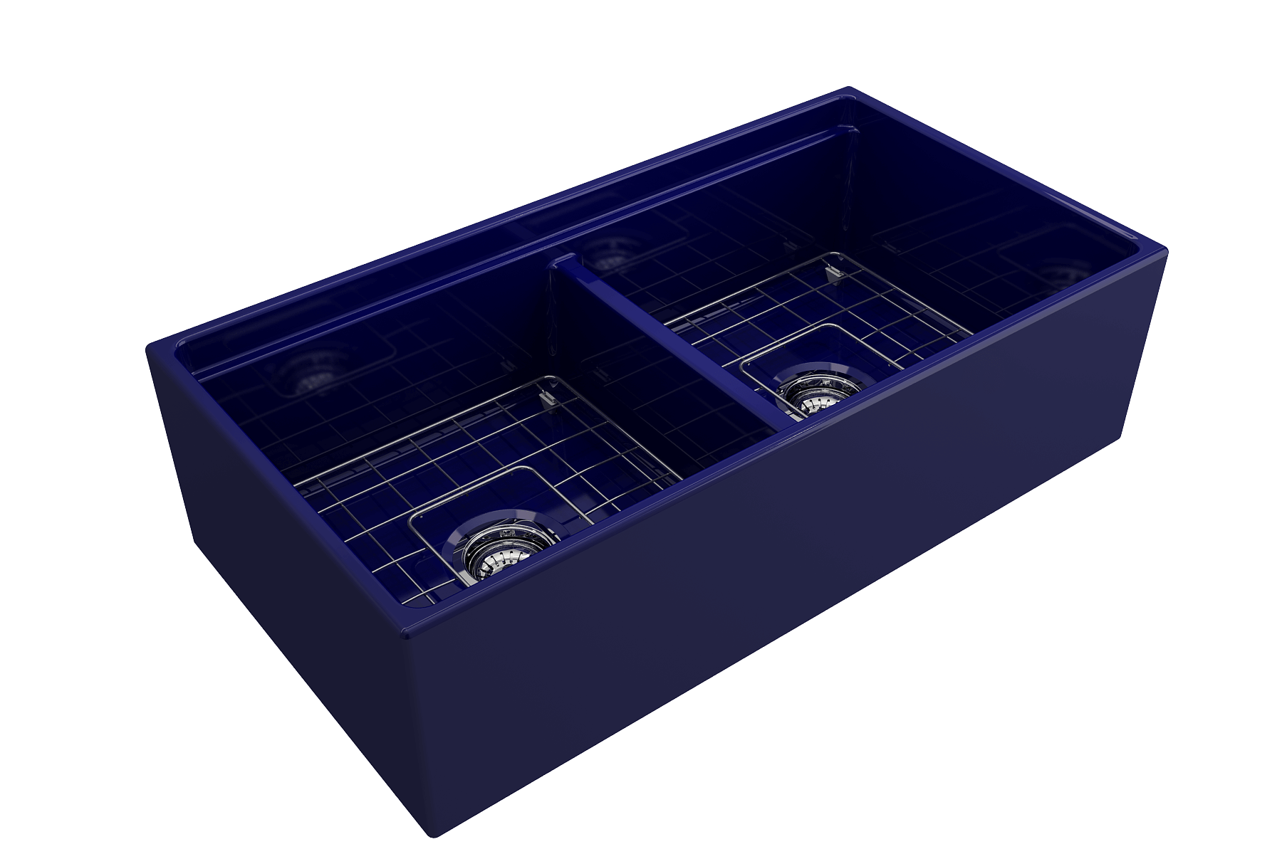 Alternate Image for BOCCHI Contempo 36" Fireclay Workstation Farmhouse Sink with Accessories, 50/50 Double Bowl, Sapphire Blue, 1348-010-0120