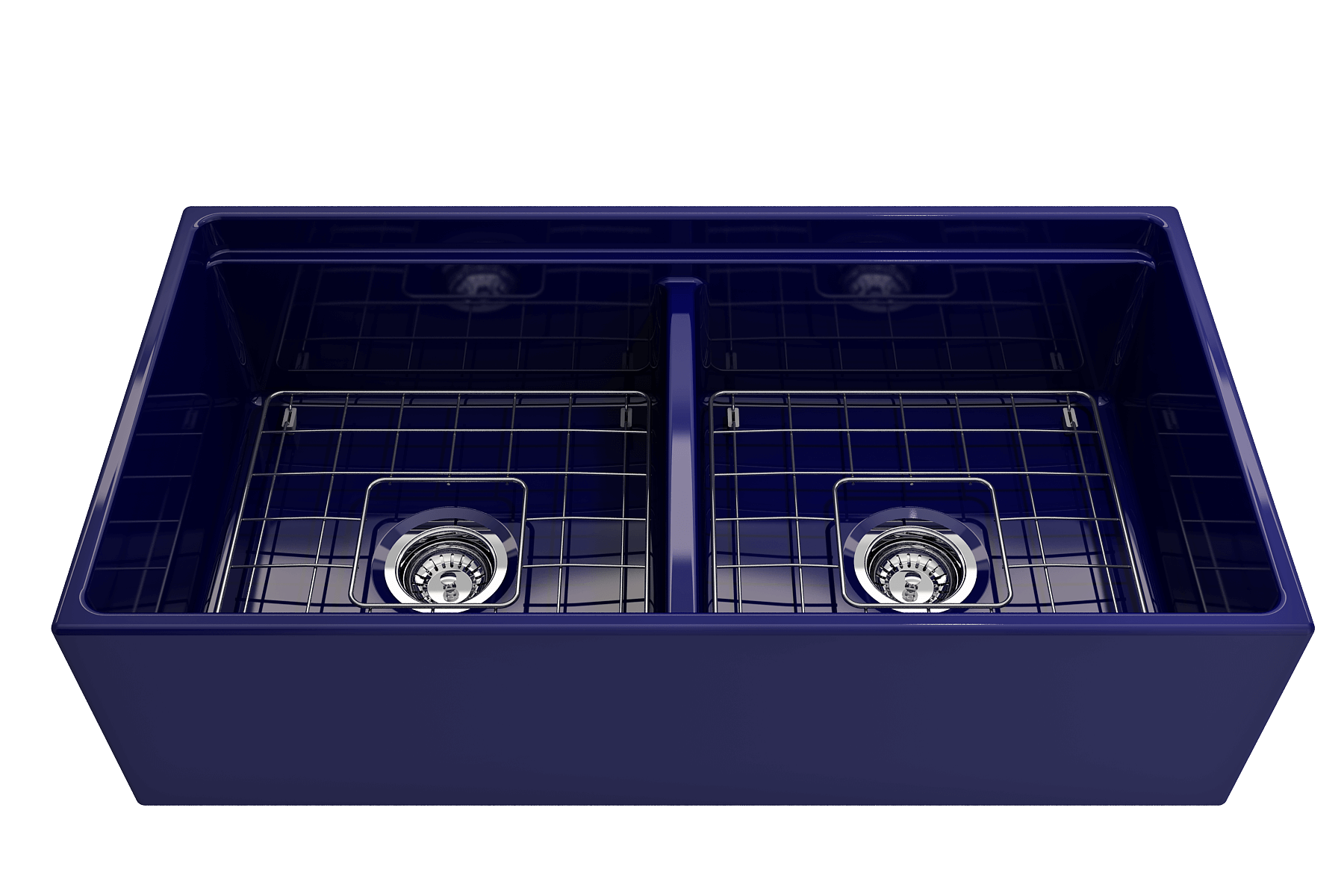Alternate Image for BOCCHI Contempo 36" Fireclay Workstation Farmhouse Sink with Accessories, 50/50 Double Bowl, Sapphire Blue, 1348-010-0120