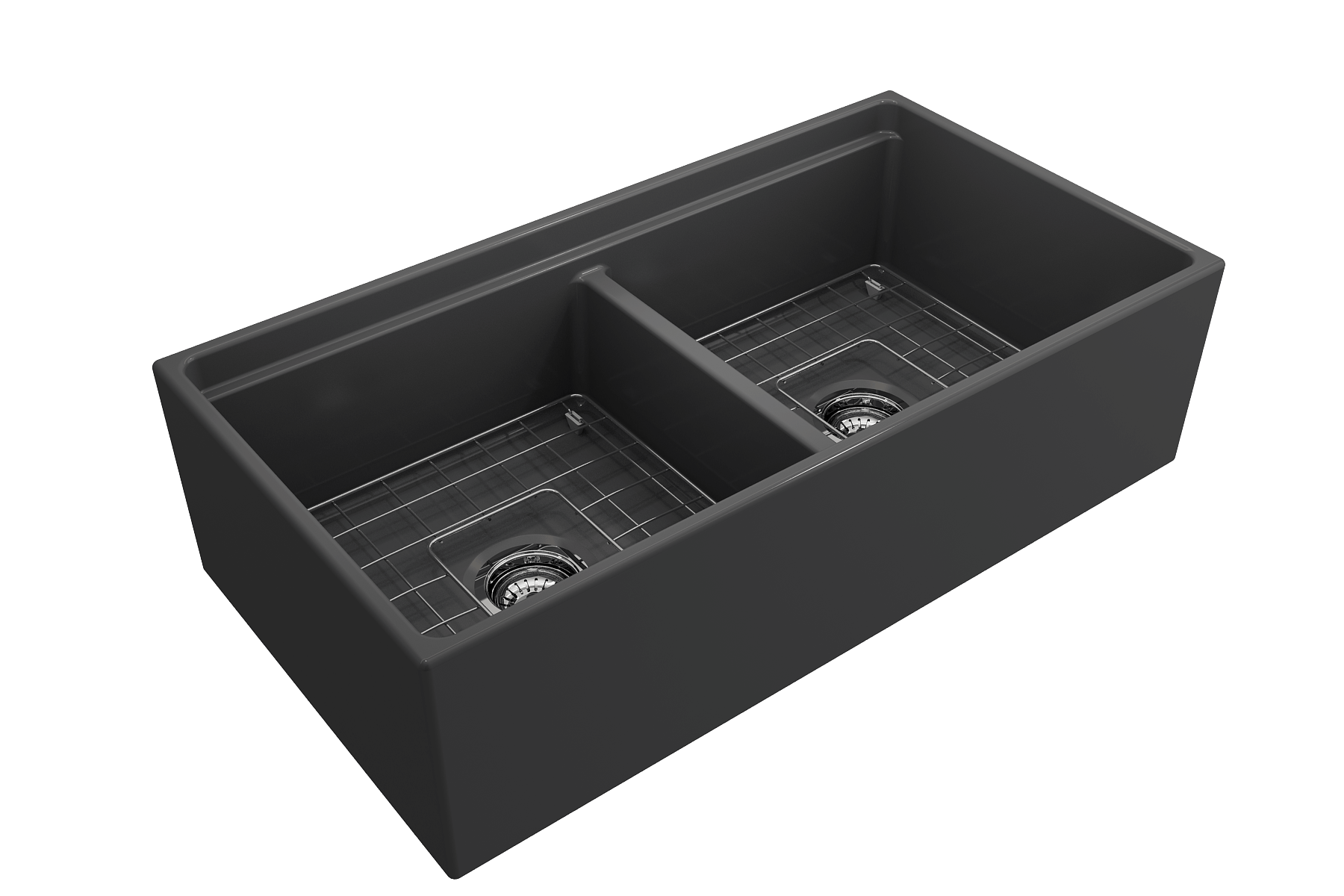 Alternate Image for BOCCHI Contempo 36" Fireclay Workstation Farmhouse Sink with Accessories, 50/50 Double Bowl, Matte Dark Gray, 1348-020-0120
