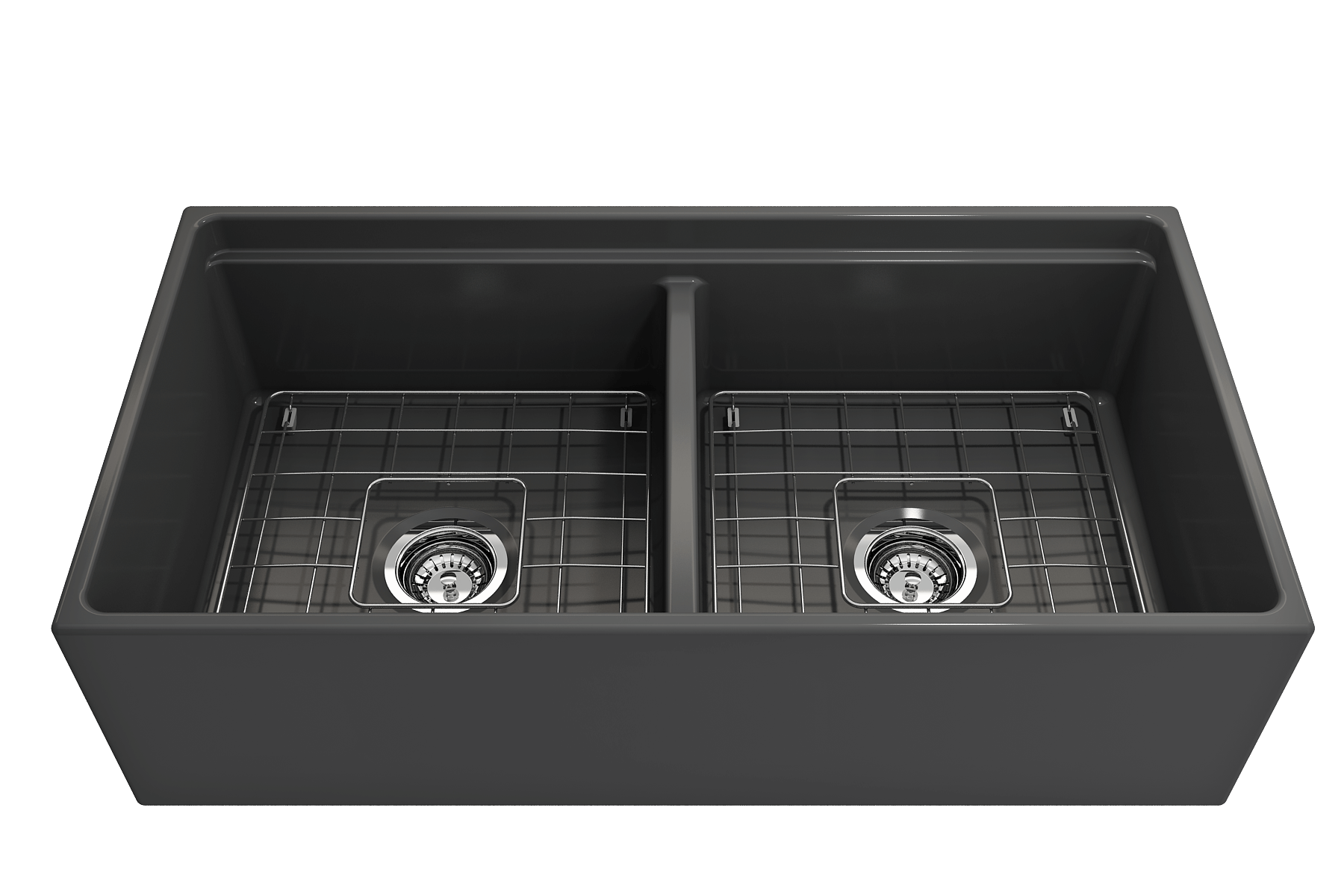 Alternate Image for BOCCHI Contempo 36" Fireclay Workstation Farmhouse Sink with Accessories, 50/50 Double Bowl, Matte Dark Gray, 1348-020-0120