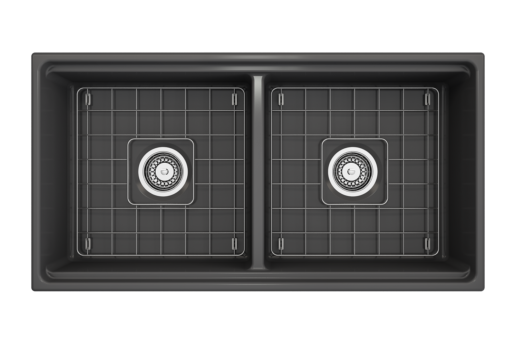 Alternate Image for BOCCHI Contempo 36" Fireclay Workstation Farmhouse Sink with Accessories, 50/50 Double Bowl, Matte Dark Gray, 1348-020-0120