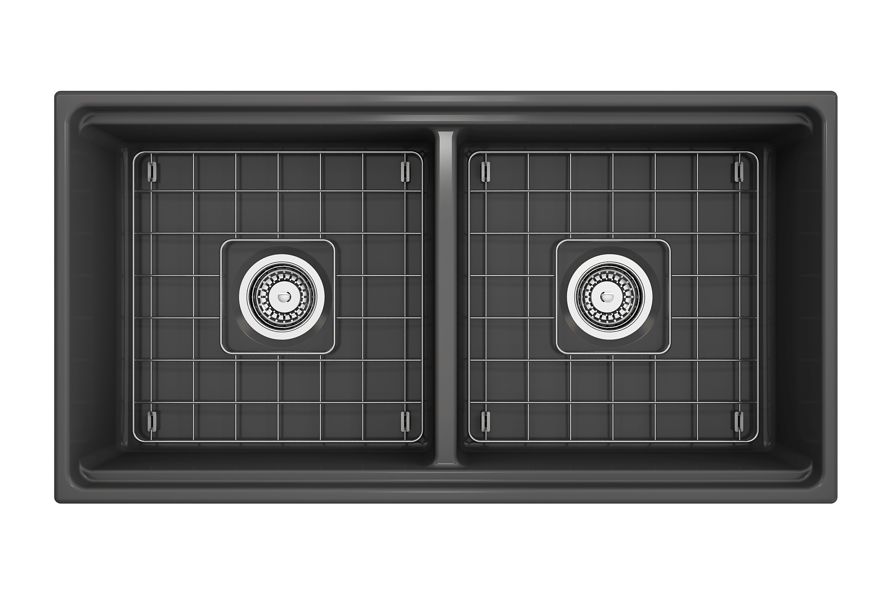 Alternate Image for BOCCHI Contempo 36" Fireclay Workstation Farmhouse Sink with Accessories, 50/50 Double Bowl, Matte Dark Gray, 1348-020-0120