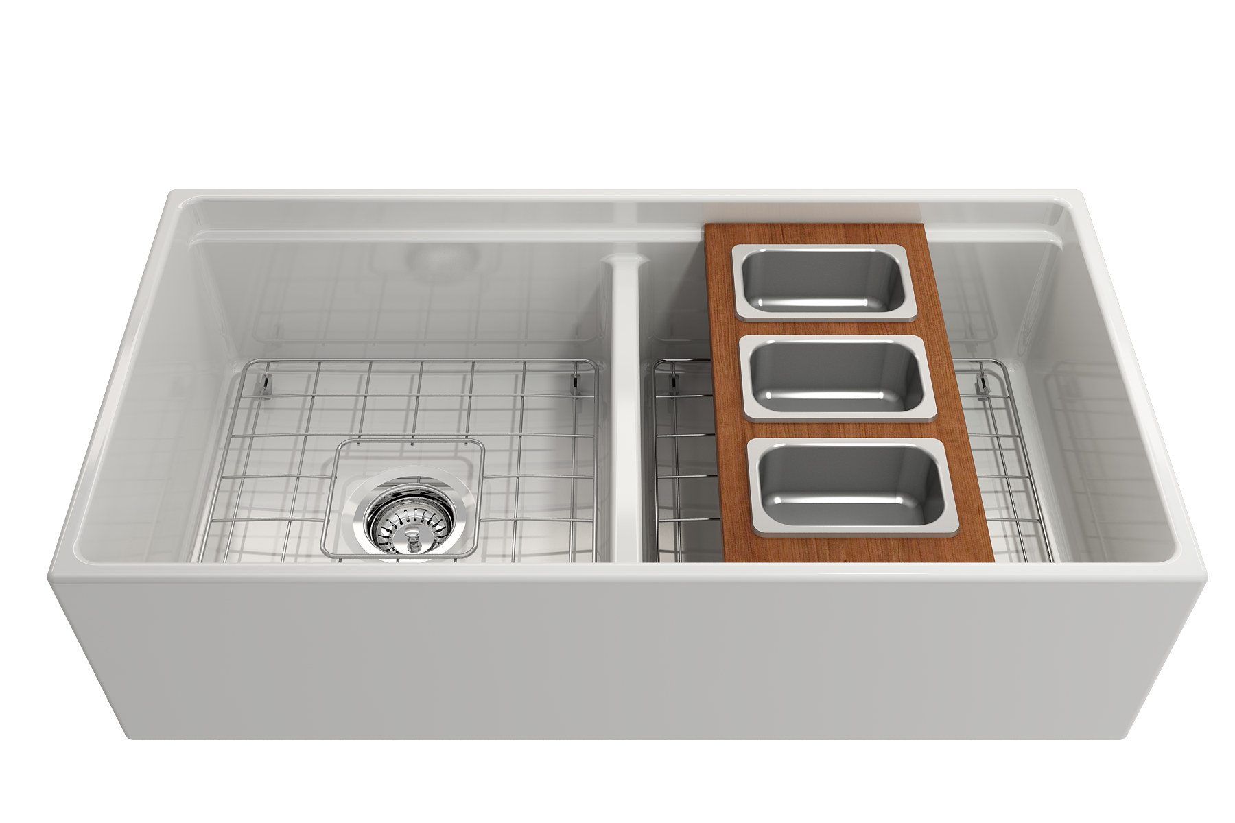 Alternate Image for BOCCHI Wood Board with 3 Rectangular Stainless Steel Bowls, 2320 0013