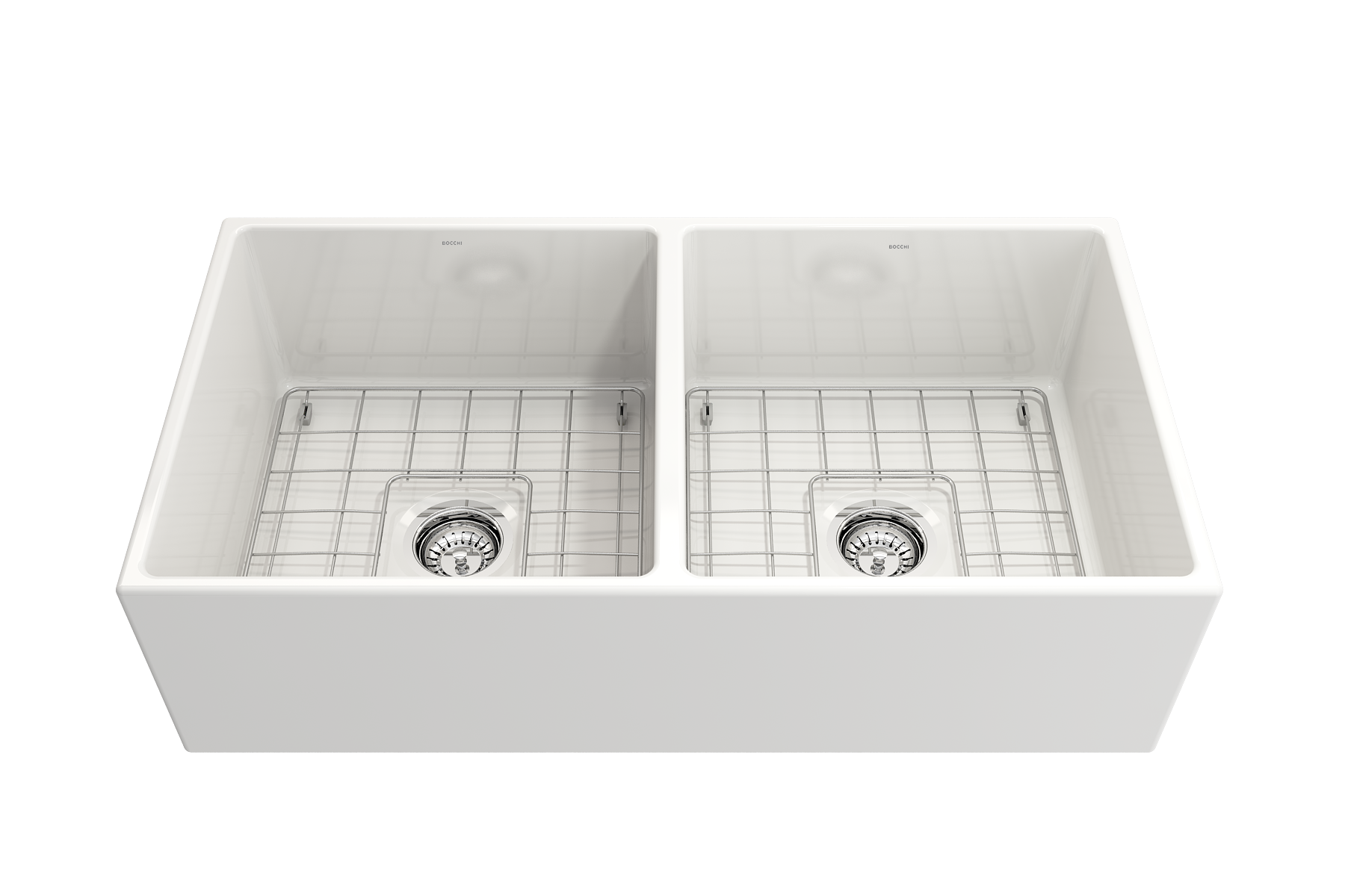 Alternate Image for BOCCHI Contempo 36" Fireclay Farmhouse Apron 50/50 Double Bowl Kitchen Sink, White, 1350-001-0120