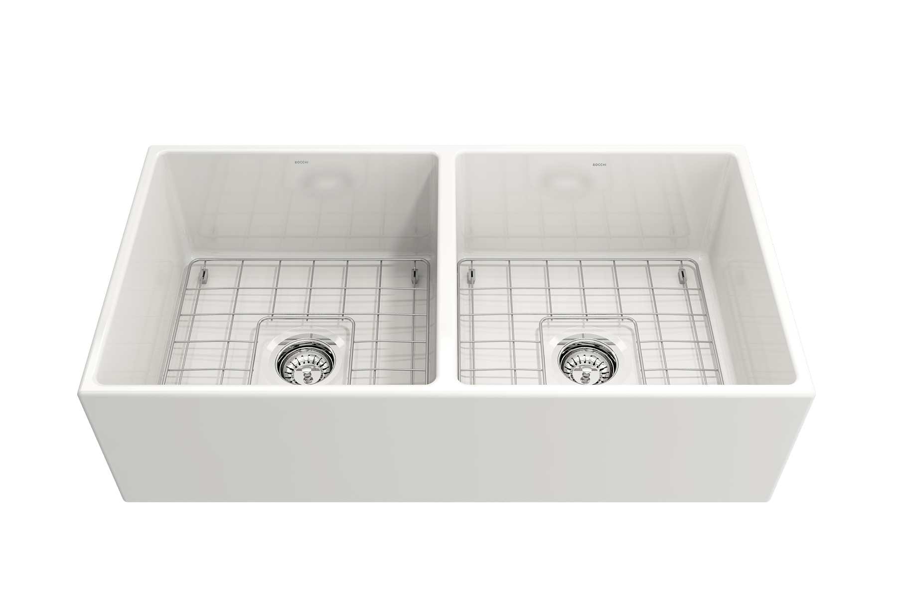 Alternate Image for BOCCHI Contempo 36" Fireclay Farmhouse Apron 50/50 Double Bowl Kitchen Sink, White, 1350-001-0120