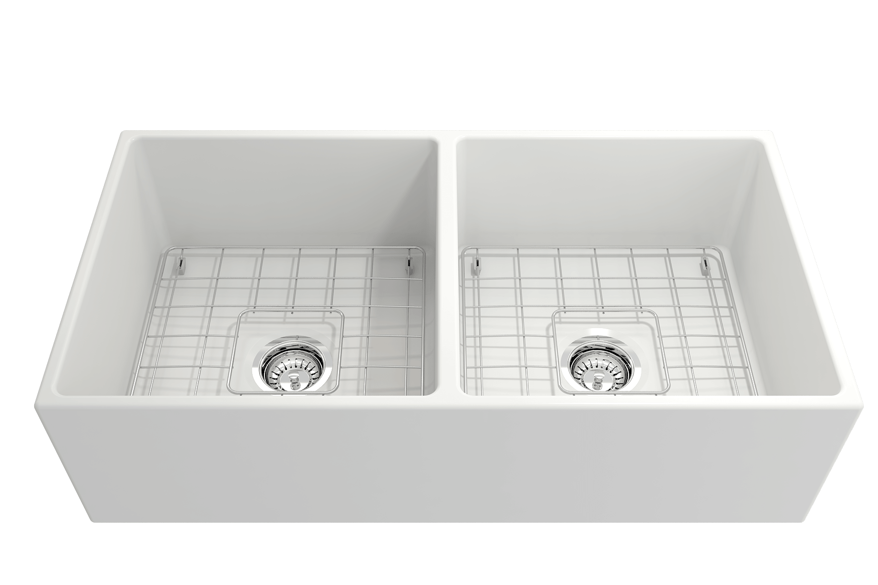 Alternate Image for BOCCHI Contempo 36" Fireclay Farmhouse Apron 50/50 Double Bowl Kitchen Sink, Matte White, 1350-002-0120