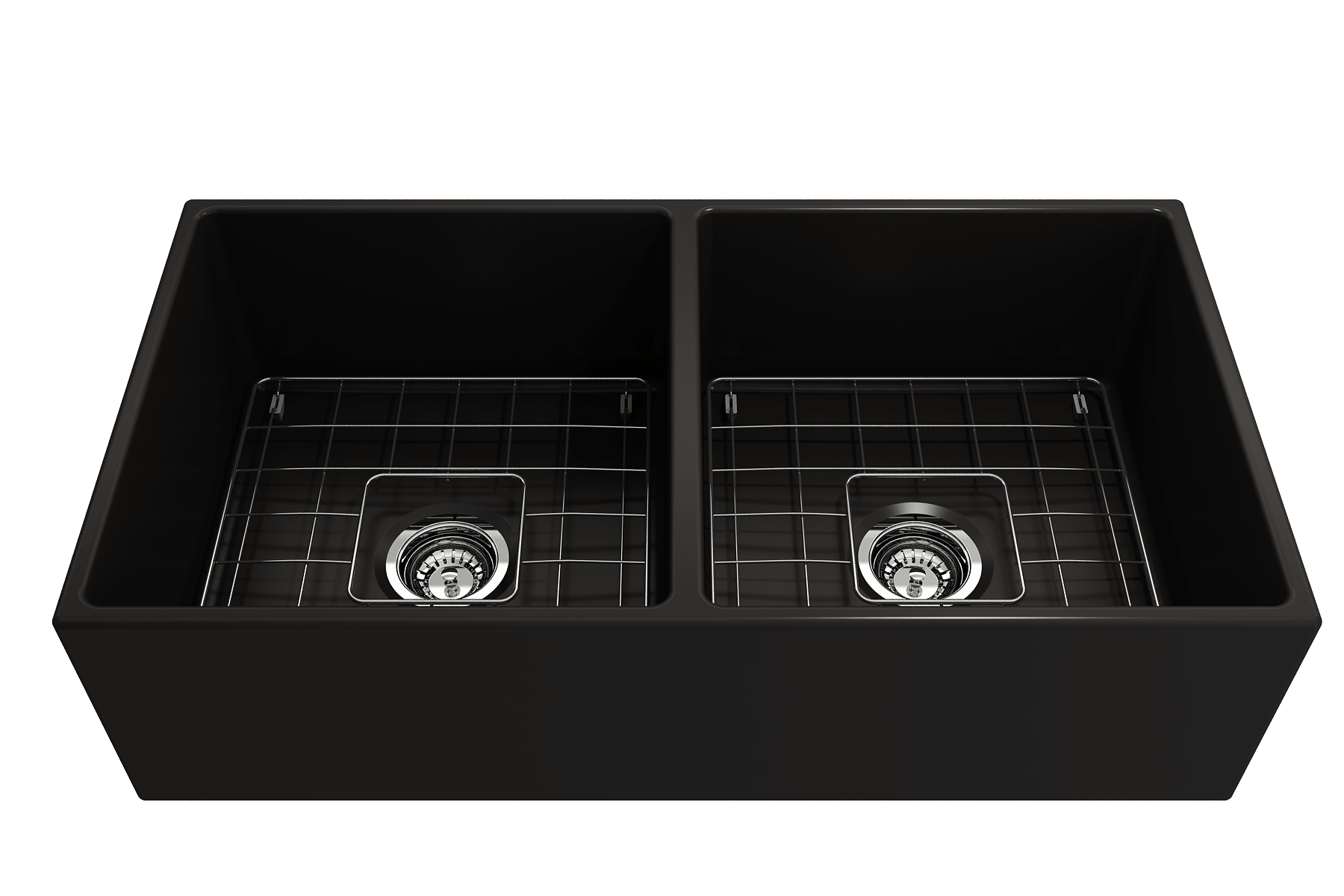 Alternate Image for BOCCHI Contempo 36" Fireclay Farmhouse Apron 50/50 Double Bowl Kitchen Sink, Matte Black, 1350-004-0120