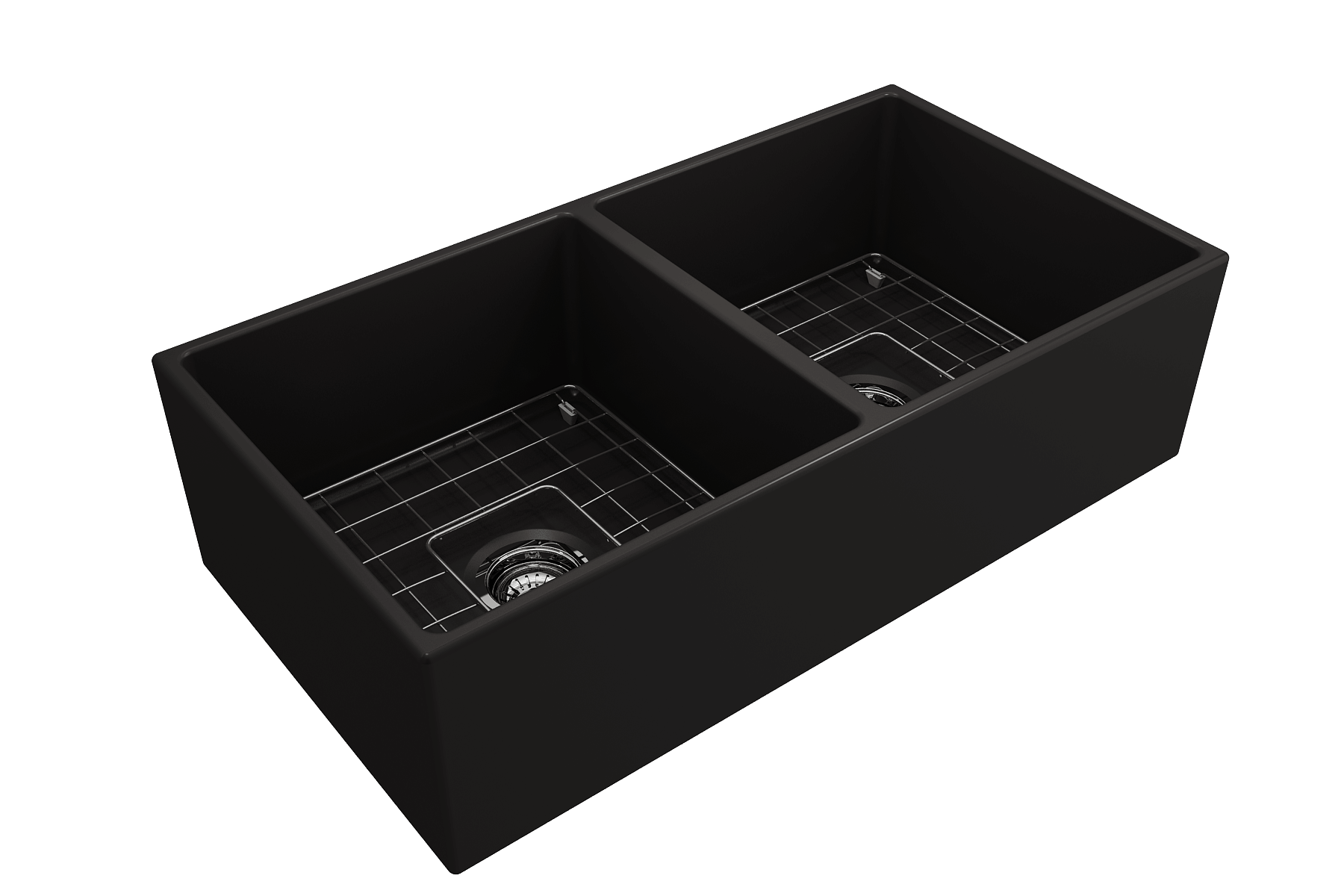 Alternate Image for BOCCHI Contempo 36" Fireclay Farmhouse Apron 50/50 Double Bowl Kitchen Sink, Matte Black, 1350-004-0120