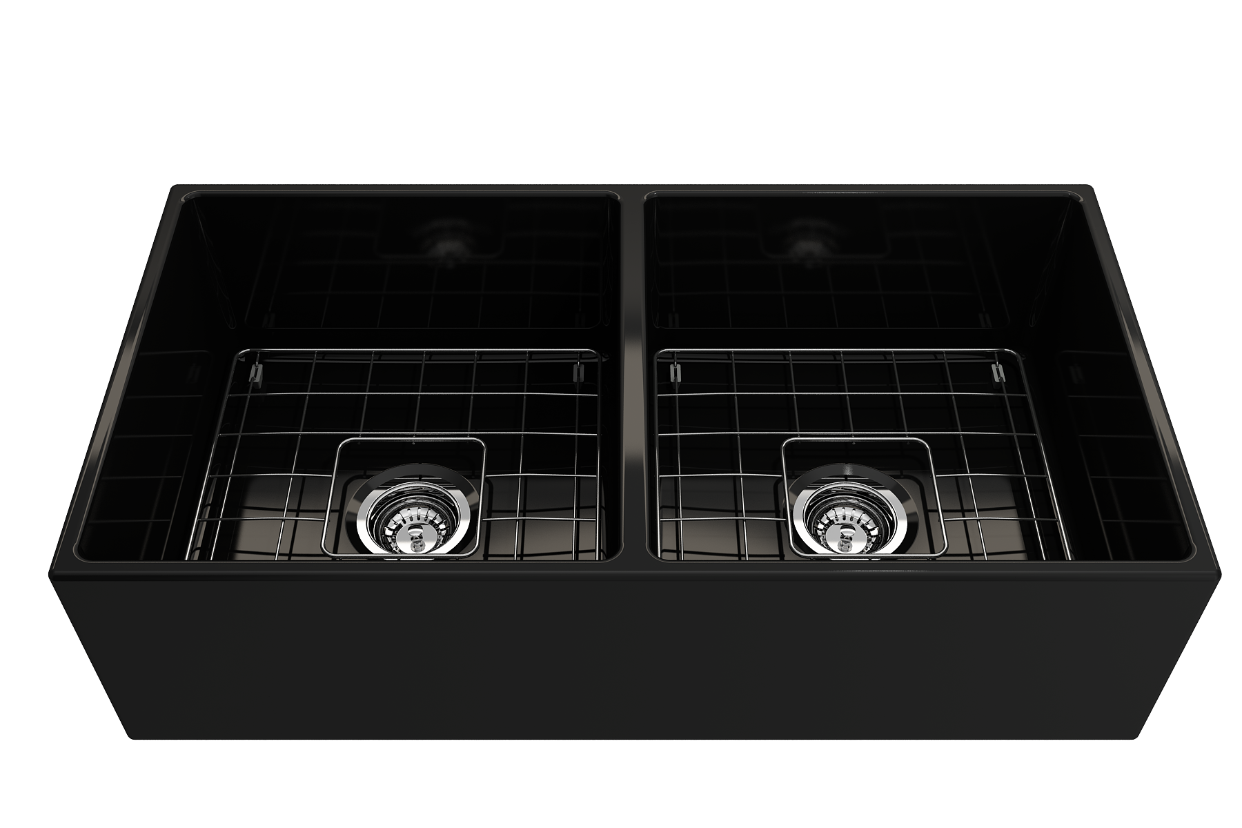 Alternate Image for BOCCHI Contempo 36" Fireclay Farmhouse Apron 50/50 Double Bowl Kitchen Sink, Black, 1350-005-0120