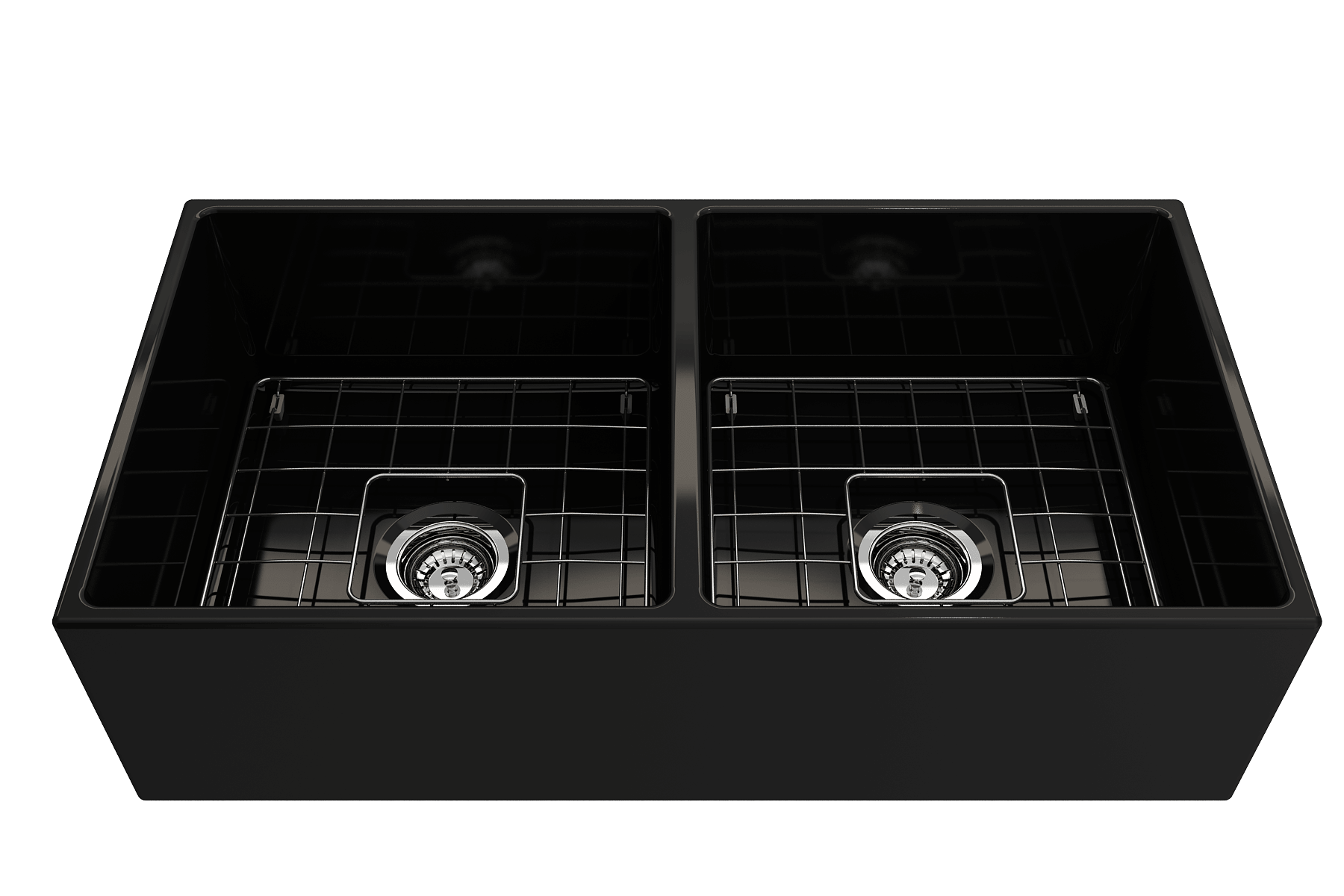 Alternate Image for BOCCHI Contempo 36" Fireclay Farmhouse Apron 50/50 Double Bowl Kitchen Sink, Black, 1350-005-0120