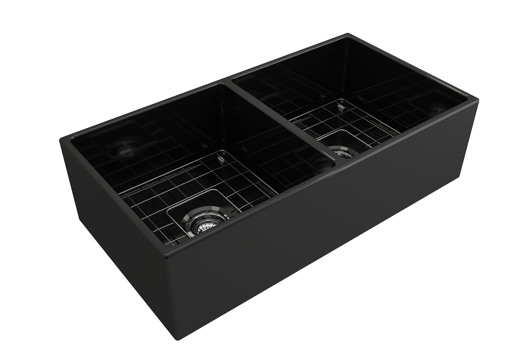 Alternate Image for BOCCHI Contempo 36" Fireclay Farmhouse Apron 50/50 Double Bowl Kitchen Sink, Black, 1350-005-0120