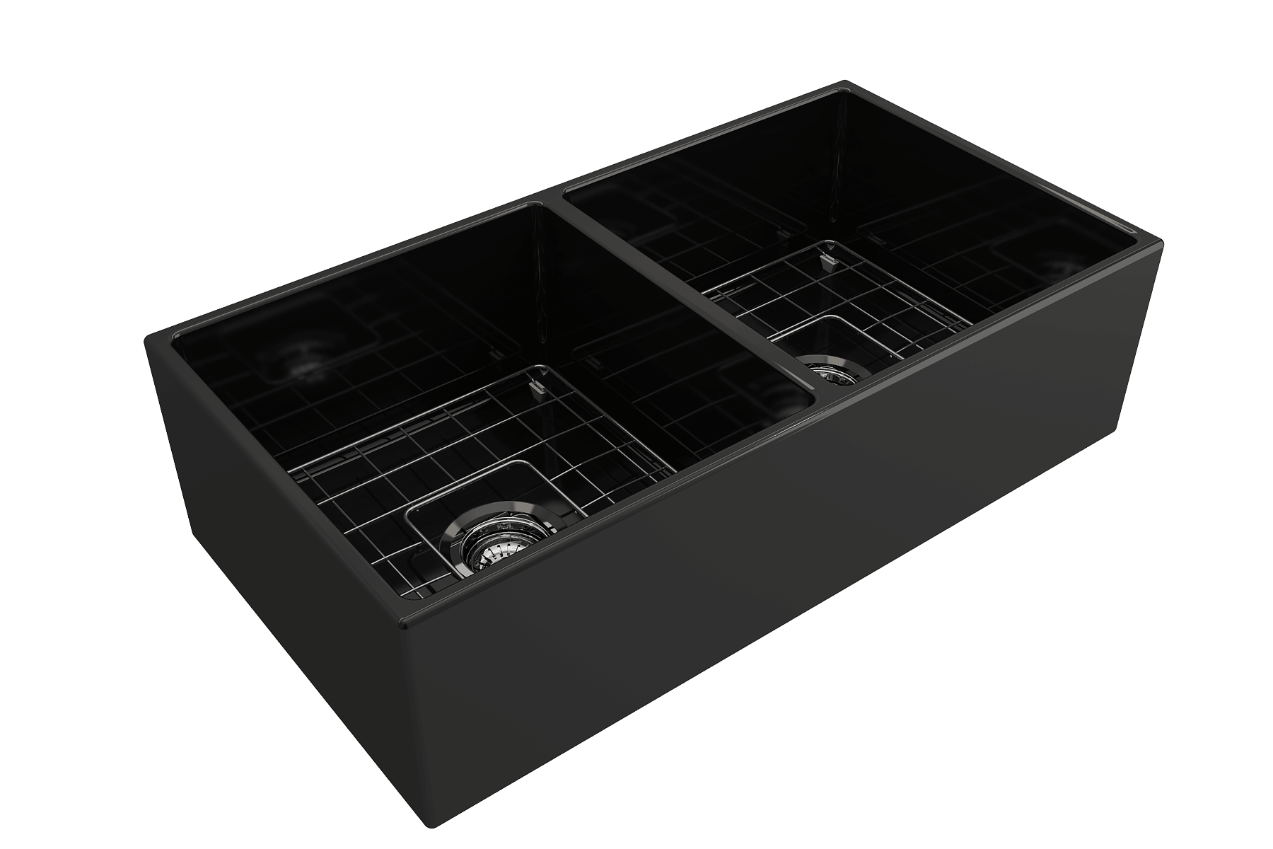 Alternate Image for BOCCHI Contempo 36" Fireclay Farmhouse Apron 50/50 Double Bowl Kitchen Sink, Black, 1350-005-0120