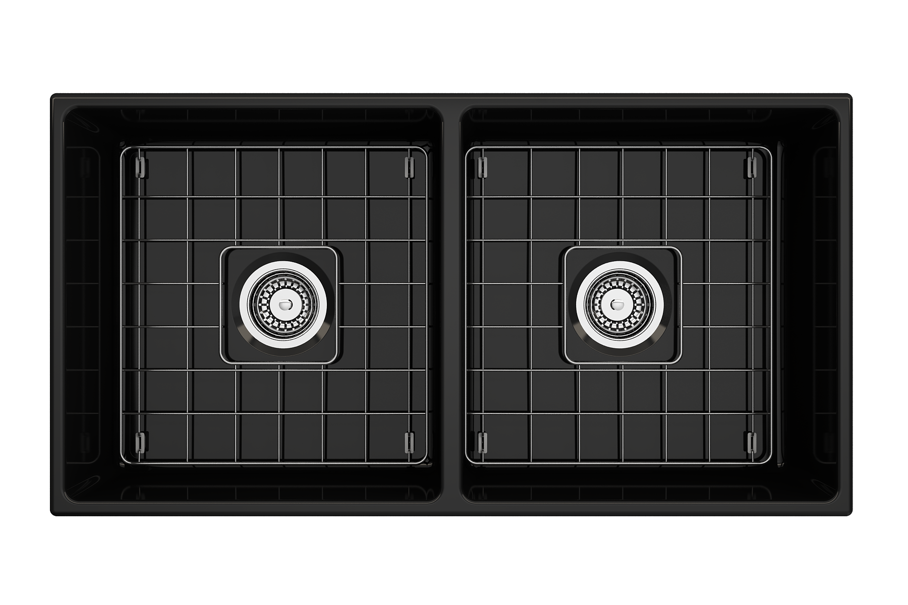 Alternate Image for BOCCHI Contempo 36" Fireclay Farmhouse Apron 50/50 Double Bowl Kitchen Sink, Black, 1350-005-0120