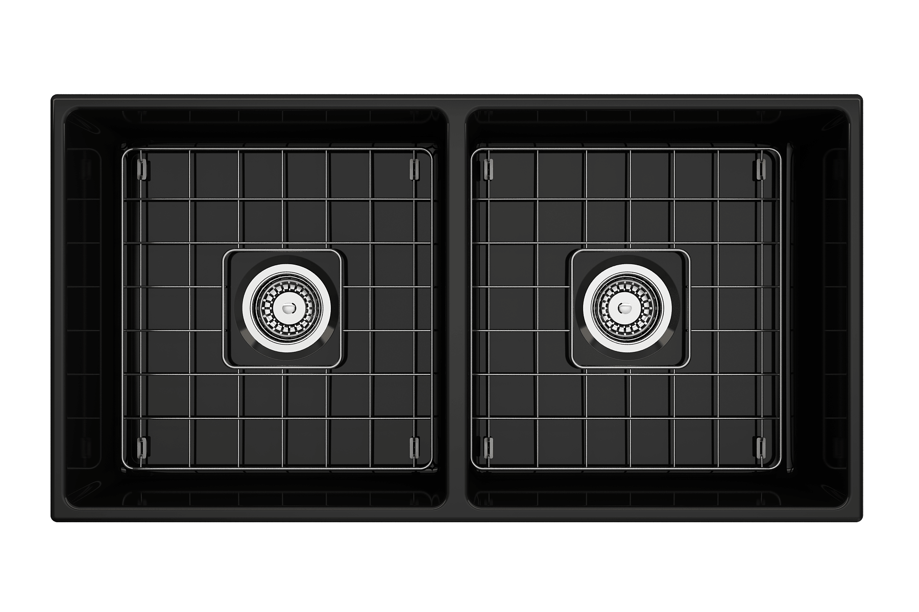 Alternate Image for BOCCHI Contempo 36" Fireclay Farmhouse Apron 50/50 Double Bowl Kitchen Sink, Black, 1350-005-0120