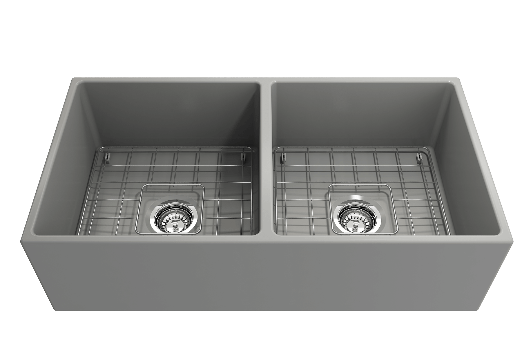 Alternate Image for BOCCHI Contempo 36" Fireclay Farmhouse Apron 50/50 Double Bowl Kitchen Sink, Matte Gray, 1350-006-0120