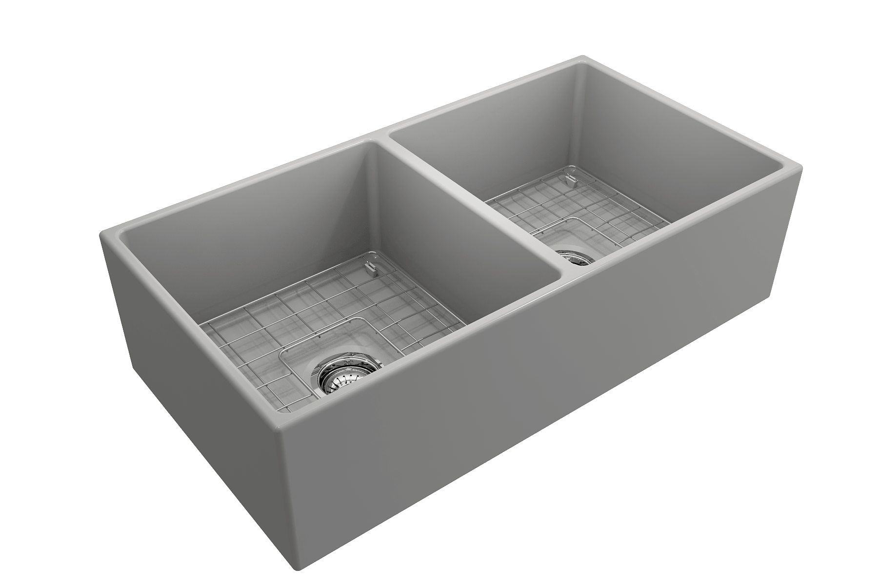 Alternate Image for BOCCHI Contempo 36" Fireclay Farmhouse Apron 50/50 Double Bowl Kitchen Sink, Matte Gray, 1350-006-0120