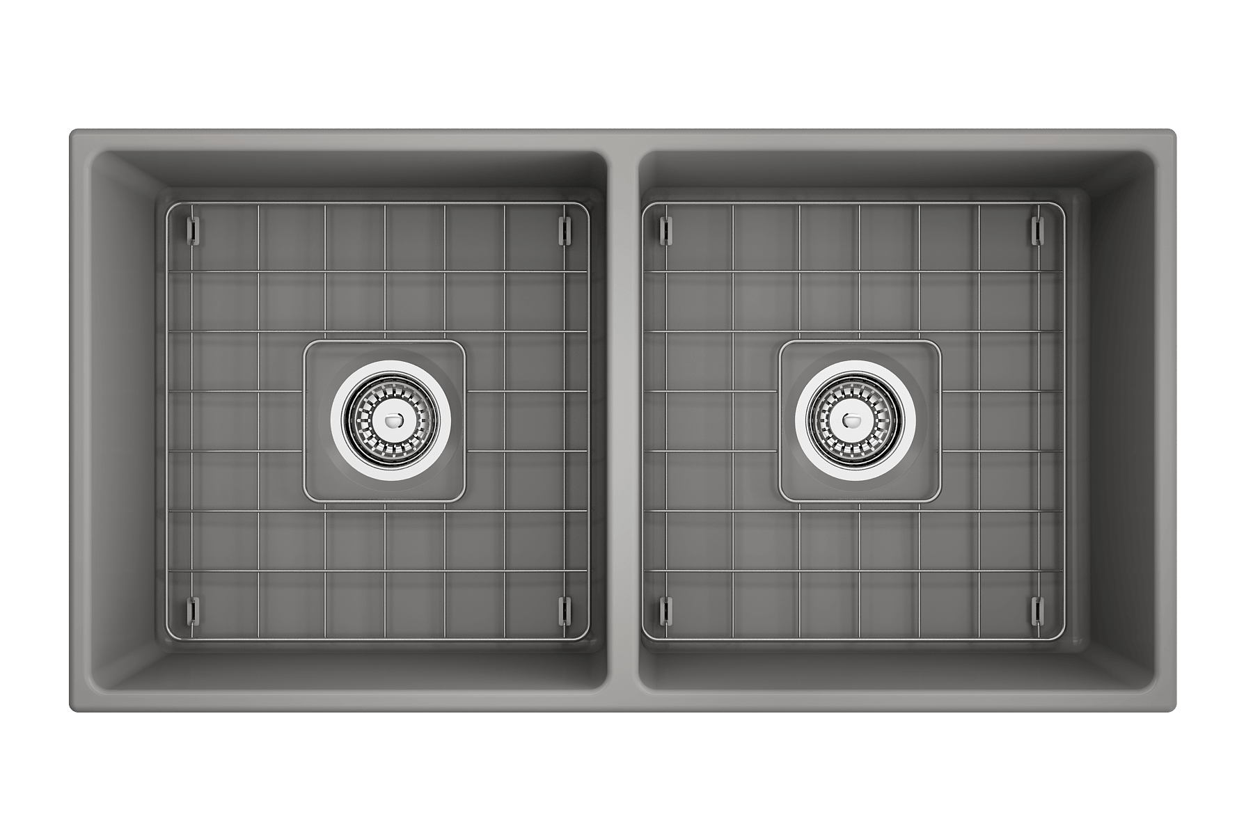 Alternate Image for BOCCHI Contempo 36" Fireclay Farmhouse Apron 50/50 Double Bowl Kitchen Sink, Matte Gray, 1350-006-0120