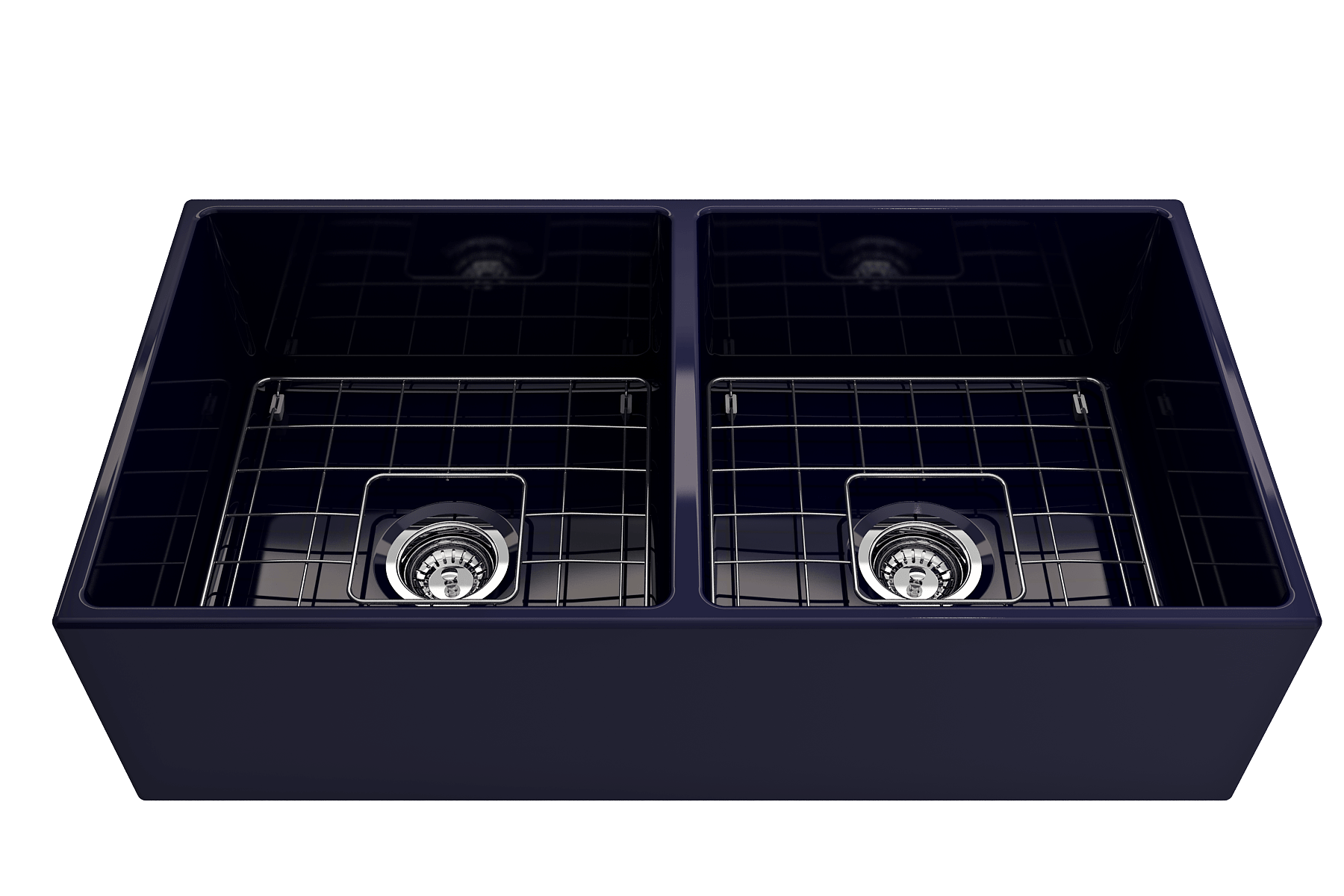 Alternate Image for BOCCHI Contempo 36" Fireclay Farmhouse Apron 50/50 Double Bowl Kitchen Sink, Sapphire Blue, 1350-010-0120