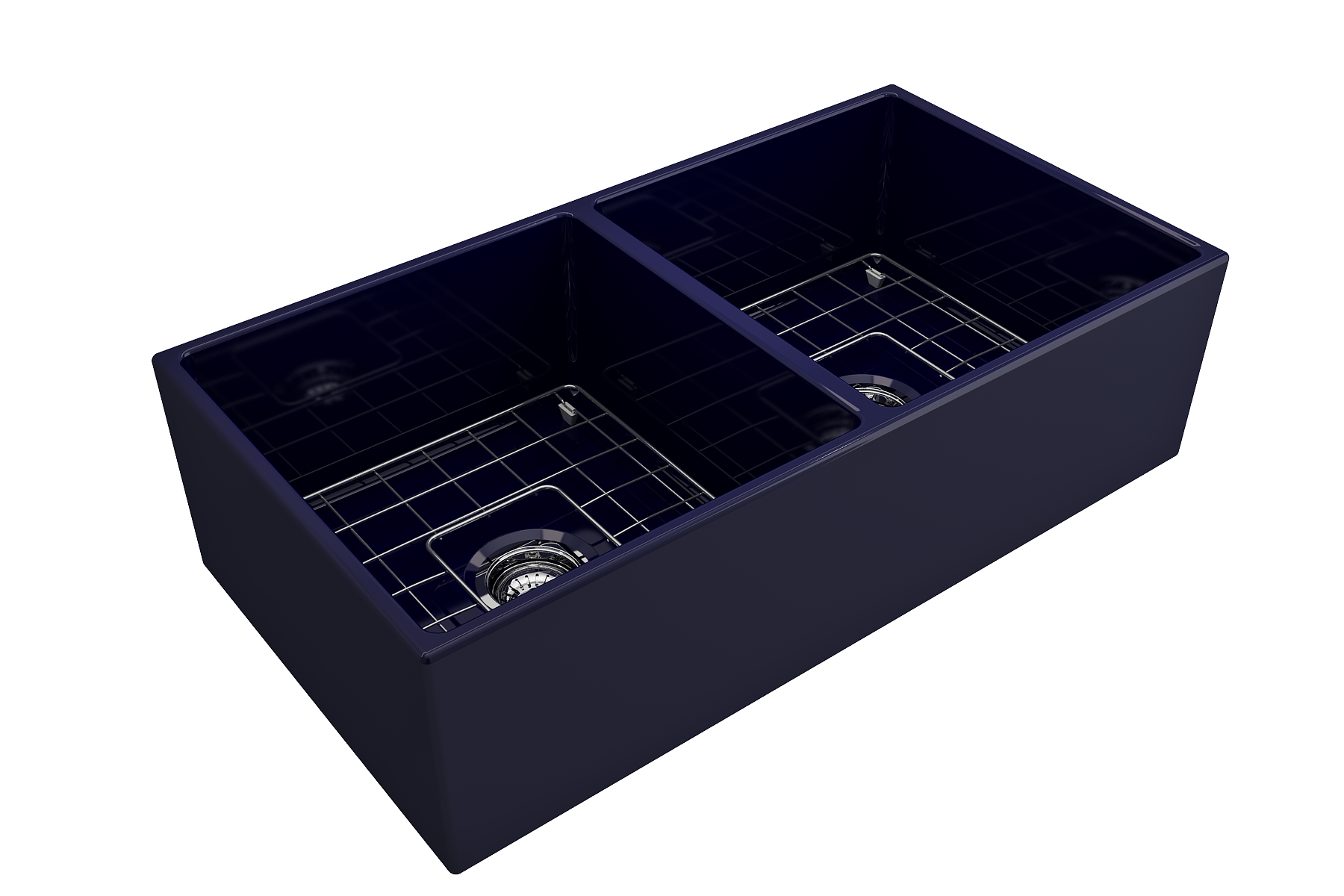 Alternate Image for BOCCHI Contempo 36" Fireclay Farmhouse Apron 50/50 Double Bowl Kitchen Sink, Sapphire Blue, 1350-010-0120