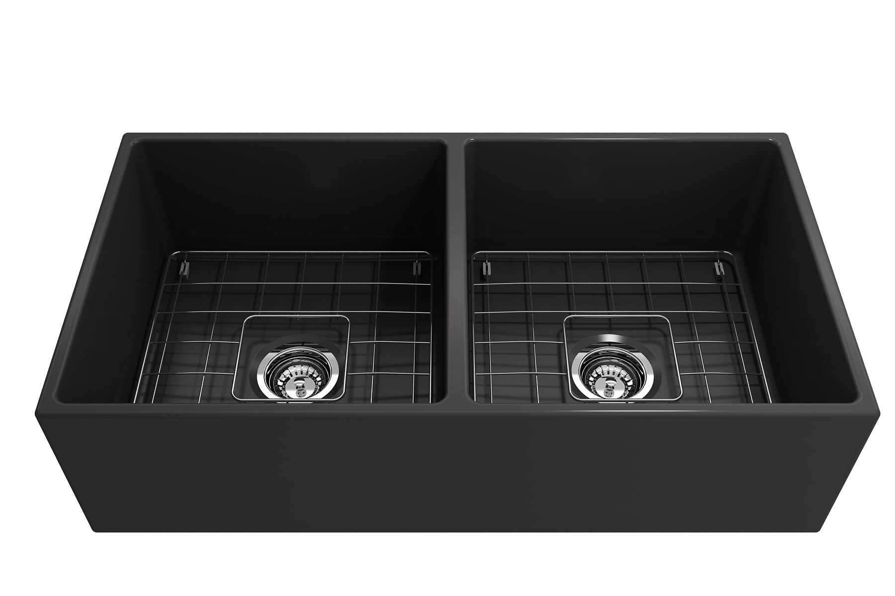 Alternate Image for BOCCHI Contempo 36" Fireclay Farmhouse Apron 50/50 Double Bowl Kitchen Sink, Matte Dark Gray, 1350-020-0120
