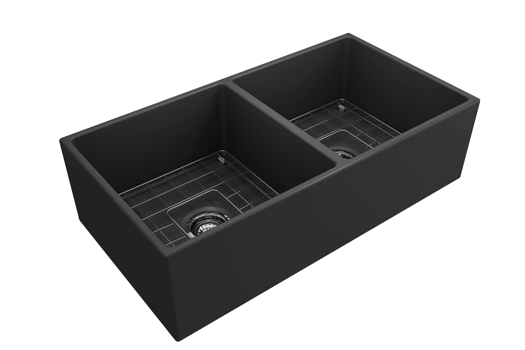 Alternate Image for BOCCHI Contempo 36" Fireclay Farmhouse Apron 50/50 Double Bowl Kitchen Sink, Matte Dark Gray, 1350-020-0120