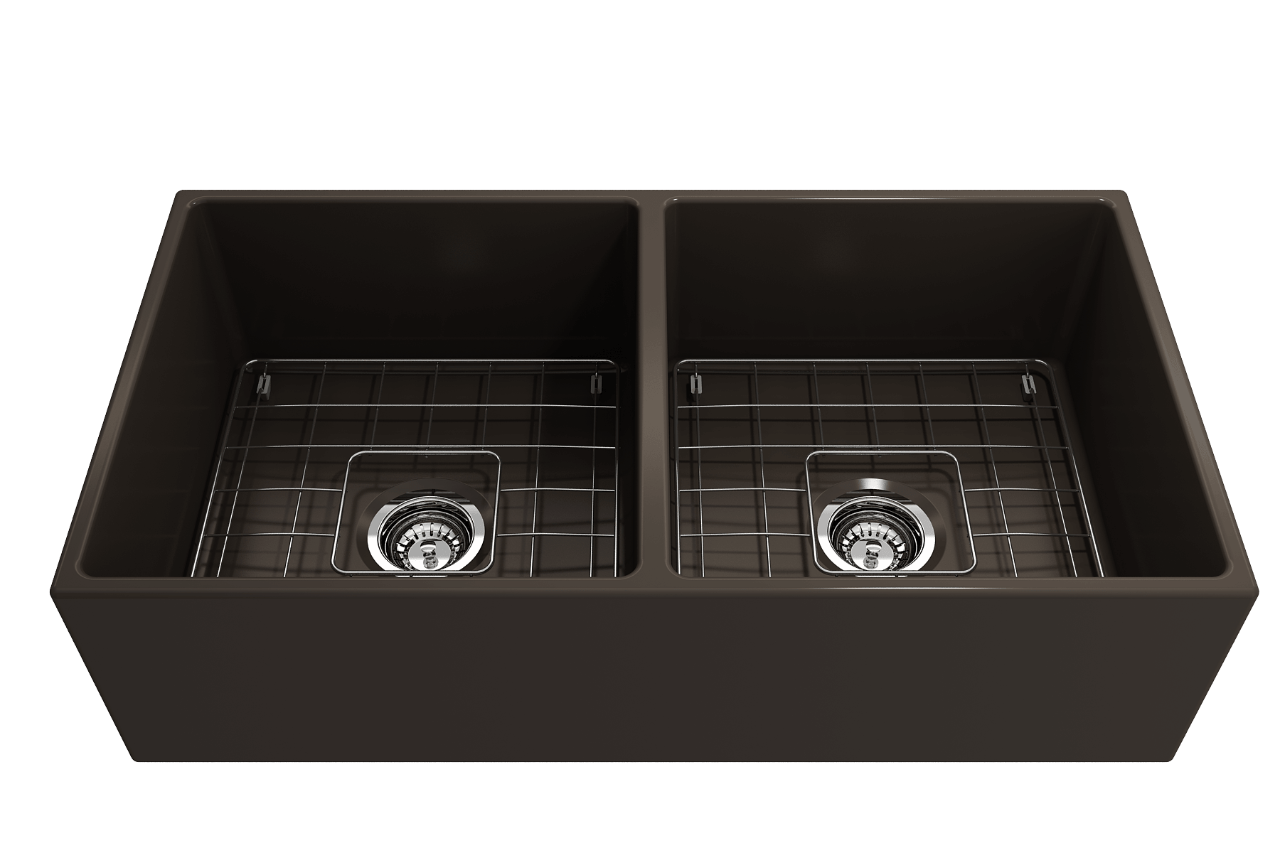Alternate Image for BOCCHI Contempo 36" Fireclay Farmhouse Apron 50/50 Double Bowl Kitchen Sink, Matte Brown, 1350-025-0120