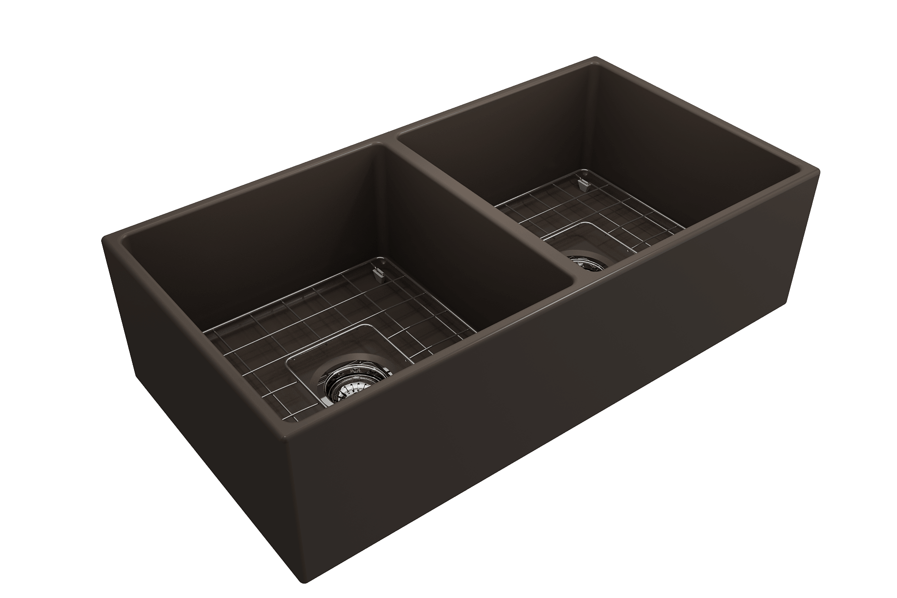 Alternate Image for BOCCHI Contempo 36" Fireclay Farmhouse Apron 50/50 Double Bowl Kitchen Sink, Matte Brown, 1350-025-0120