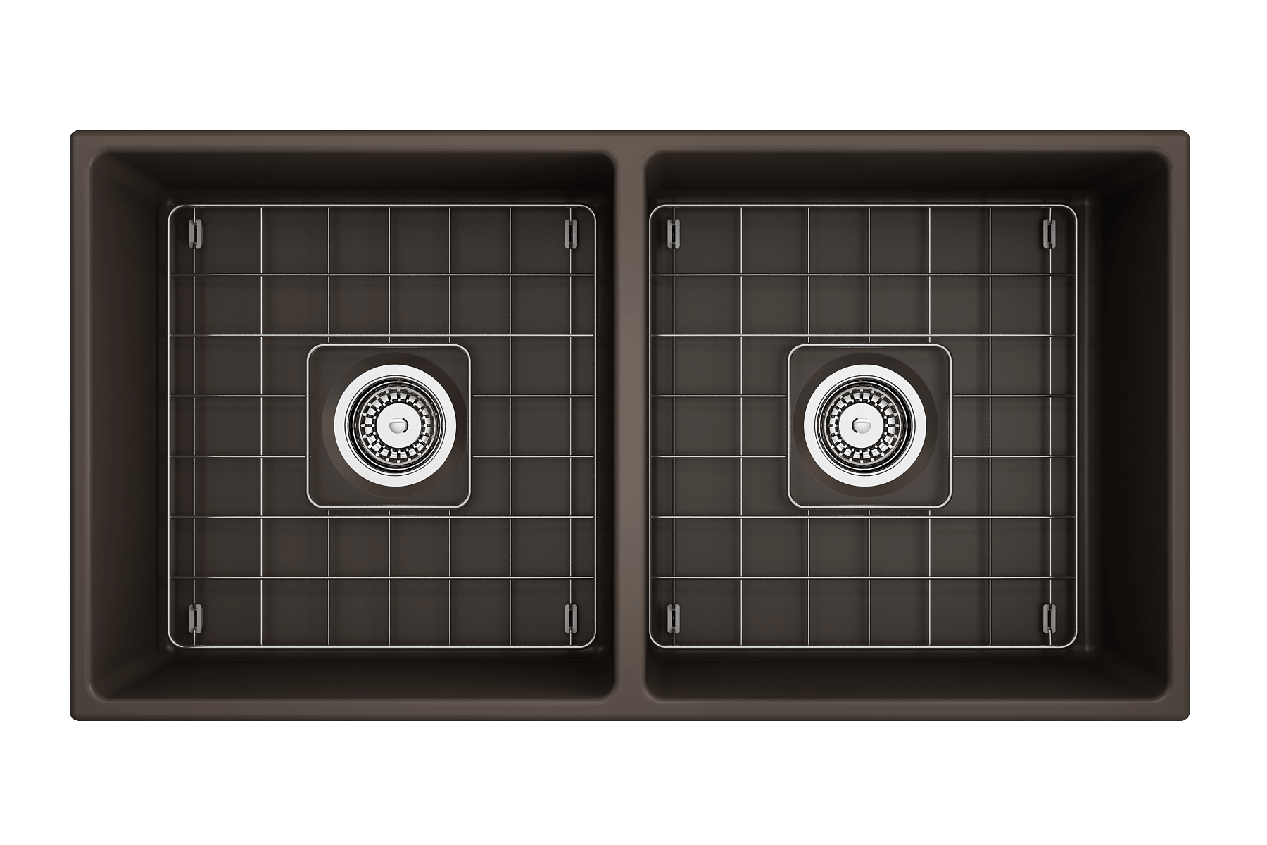 Alternate Image for BOCCHI Contempo 36" Fireclay Farmhouse Apron 50/50 Double Bowl Kitchen Sink, Matte Brown, 1350-025-0120