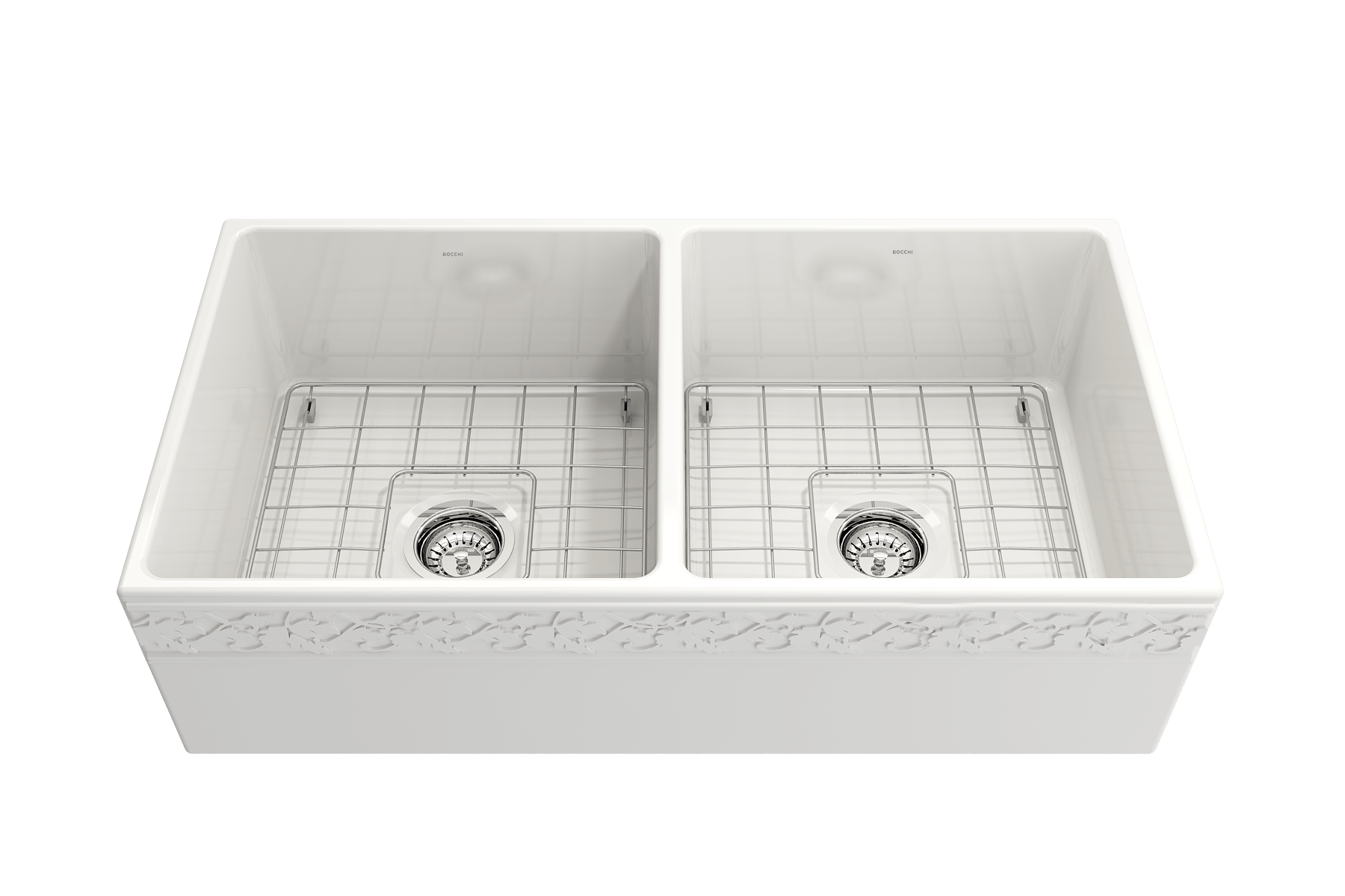 Alternate Image for BOCCHI Vigneto 36" Fireclay Farmhouse Apron 50/50 Double Bowl Kitchen Sink, White, 1351-001-0120