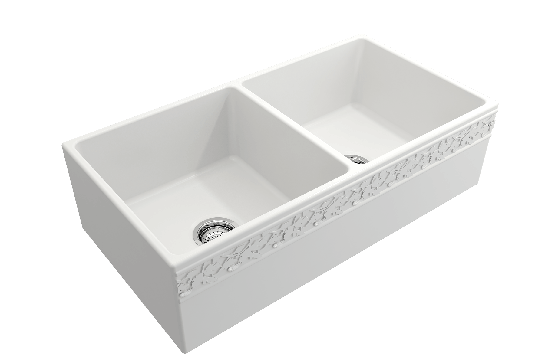 Alternate Image for BOCCHI Vigneto 36" Fireclay Farmhouse Apron 50/50 Double Bowl Kitchen Sink, Matte White, 1351-002-0120