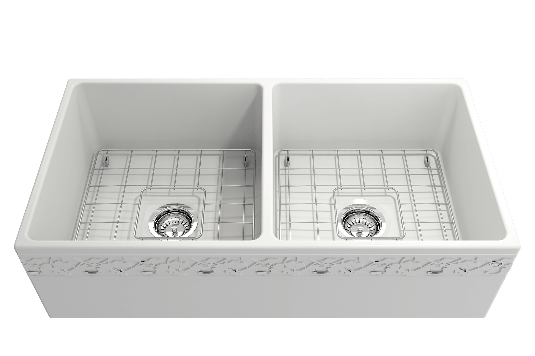 Alternate Image for BOCCHI Vigneto 36" Fireclay Farmhouse Apron 50/50 Double Bowl Kitchen Sink, Matte White, 1351-002-0120