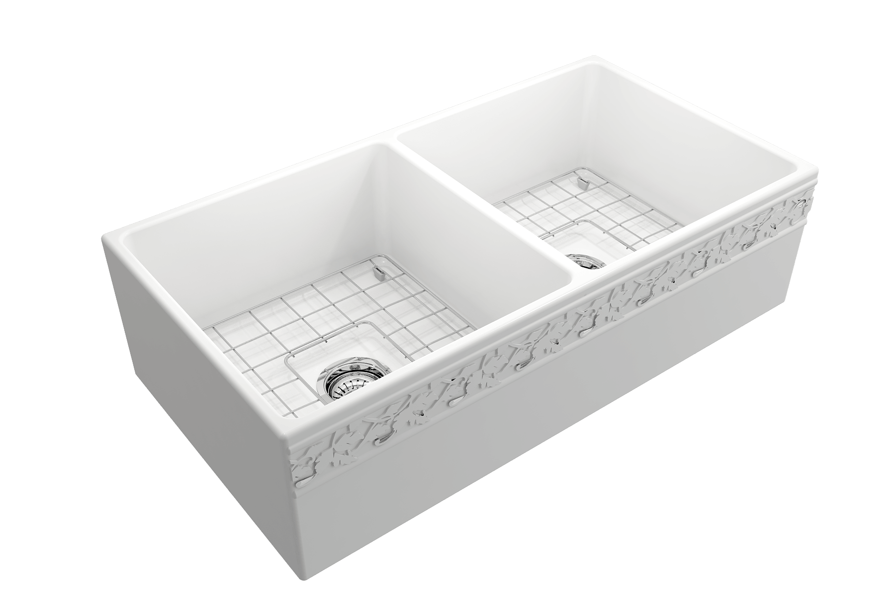 Alternate Image for BOCCHI Vigneto 36" Fireclay Farmhouse Apron 50/50 Double Bowl Kitchen Sink, Matte White, 1351-002-0120