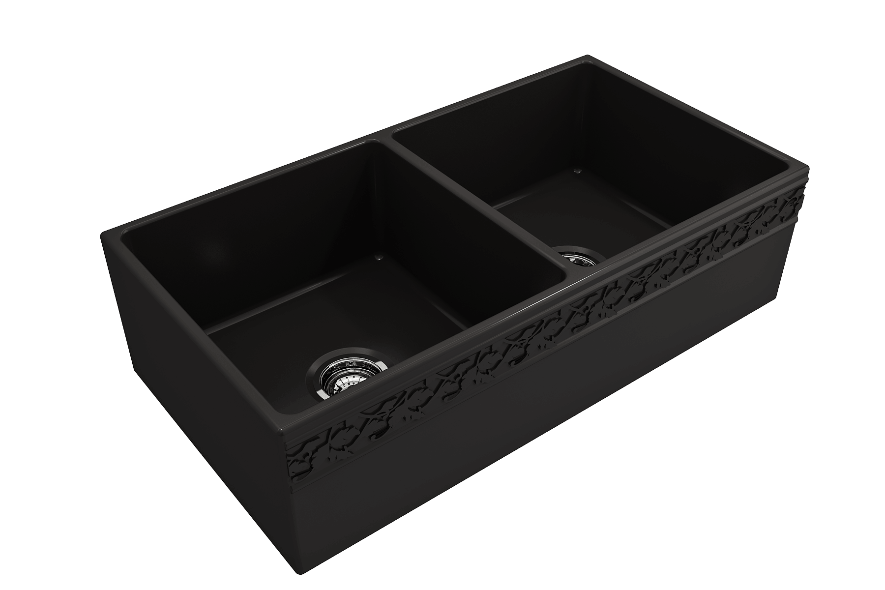 Alternate Image for BOCCHI Vigneto 36" Fireclay Farmhouse Apron 50/50 Double Bowl Kitchen Sink, Matte Black, 1351-004-0120
