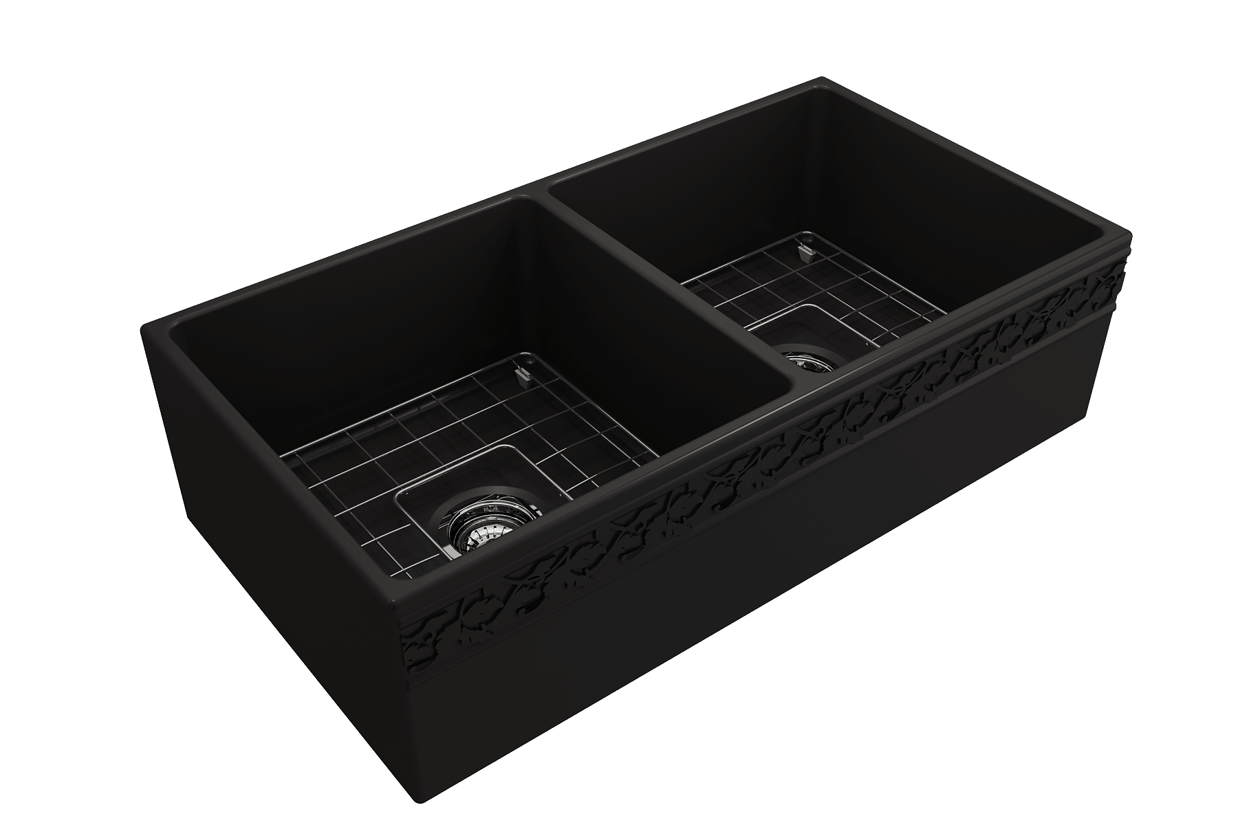 Alternate Image for BOCCHI Vigneto 36" Fireclay Farmhouse Apron 50/50 Double Bowl Kitchen Sink, Matte Black, 1351-004-0120