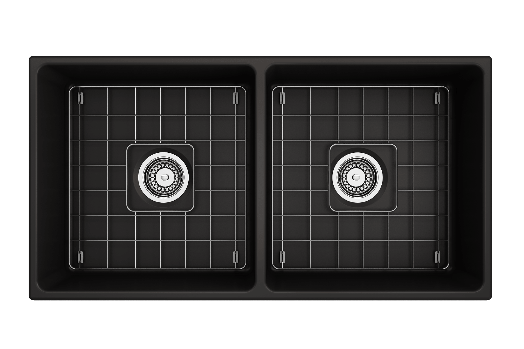 Alternate Image for BOCCHI Vigneto 36" Fireclay Farmhouse Apron 50/50 Double Bowl Kitchen Sink, Matte Black, 1351-004-0120