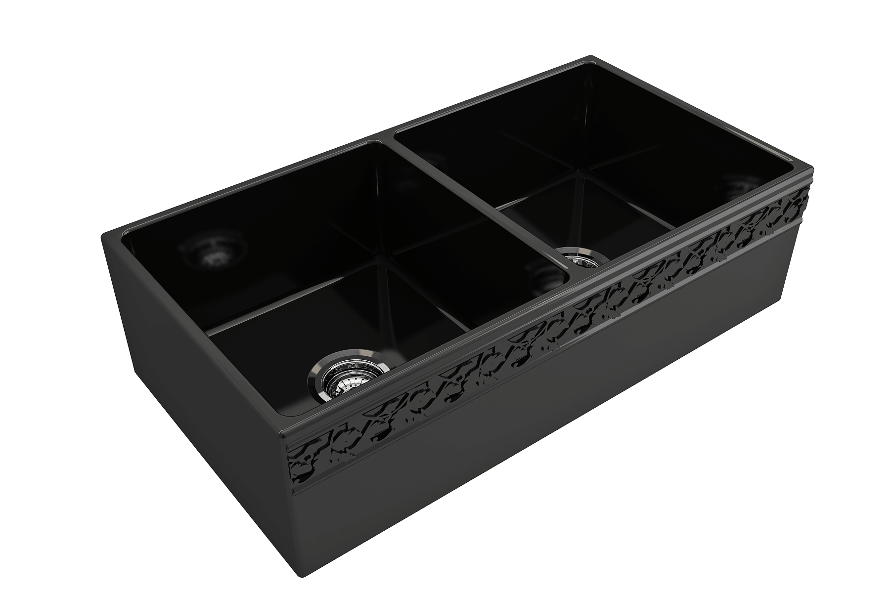 Alternate Image for BOCCHI Vigneto 36" Fireclay Farmhouse Apron 50/50 Double Bowl Kitchen Sink, Black, 1351-005-0120