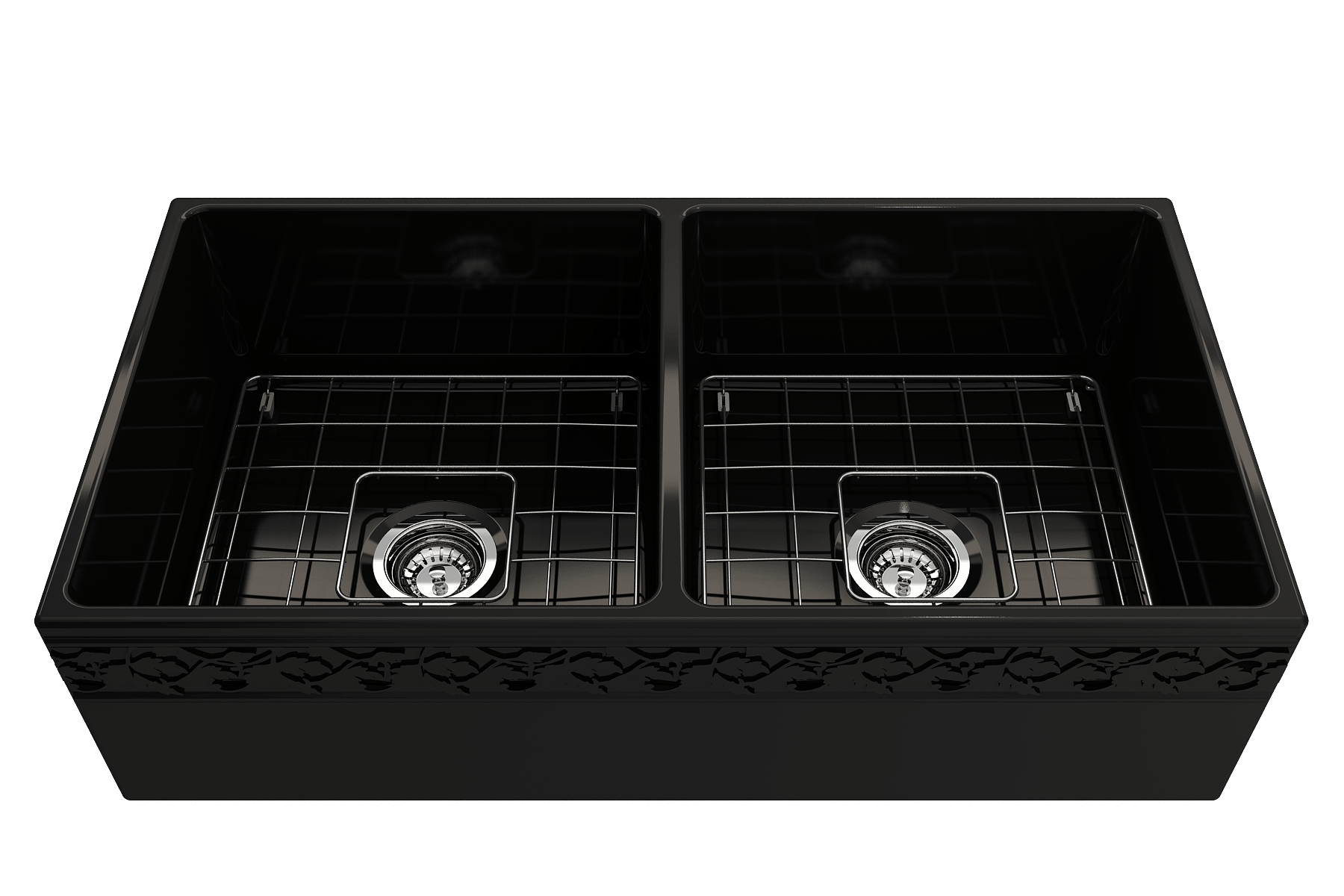 Alternate Image for BOCCHI Vigneto 36" Fireclay Farmhouse Apron 50/50 Double Bowl Kitchen Sink, Black, 1351-005-0120