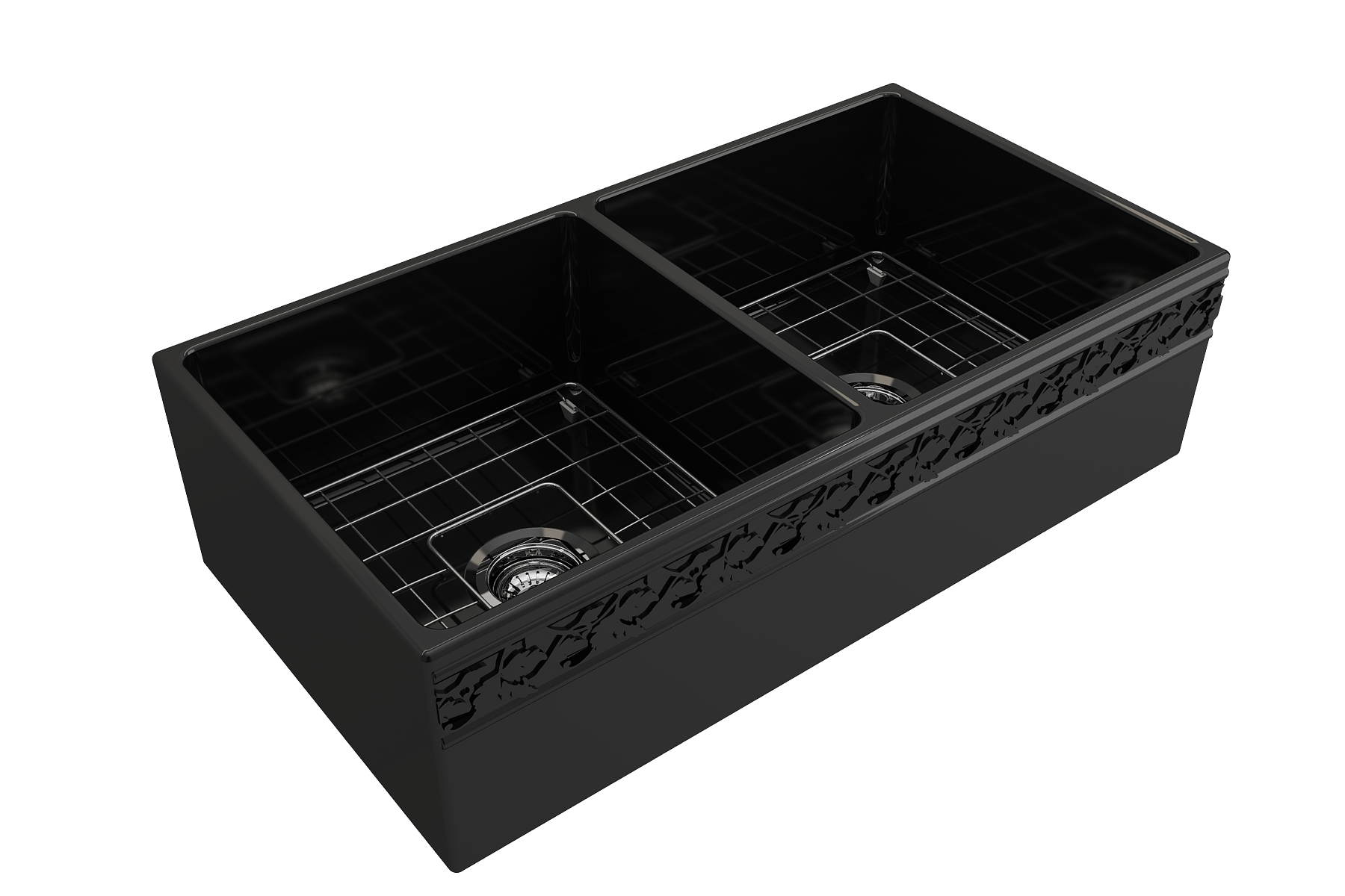 Alternate Image for BOCCHI Vigneto 36" Fireclay Farmhouse Apron 50/50 Double Bowl Kitchen Sink, Black, 1351-005-0120