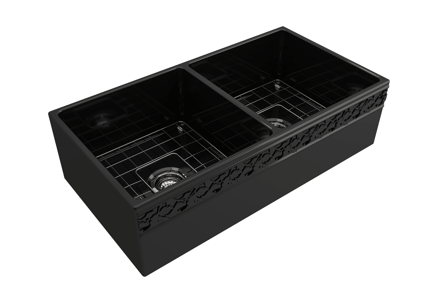 Alternate Image for BOCCHI Vigneto 36" Fireclay Farmhouse Apron 50/50 Double Bowl Kitchen Sink, Black, 1351-005-0120