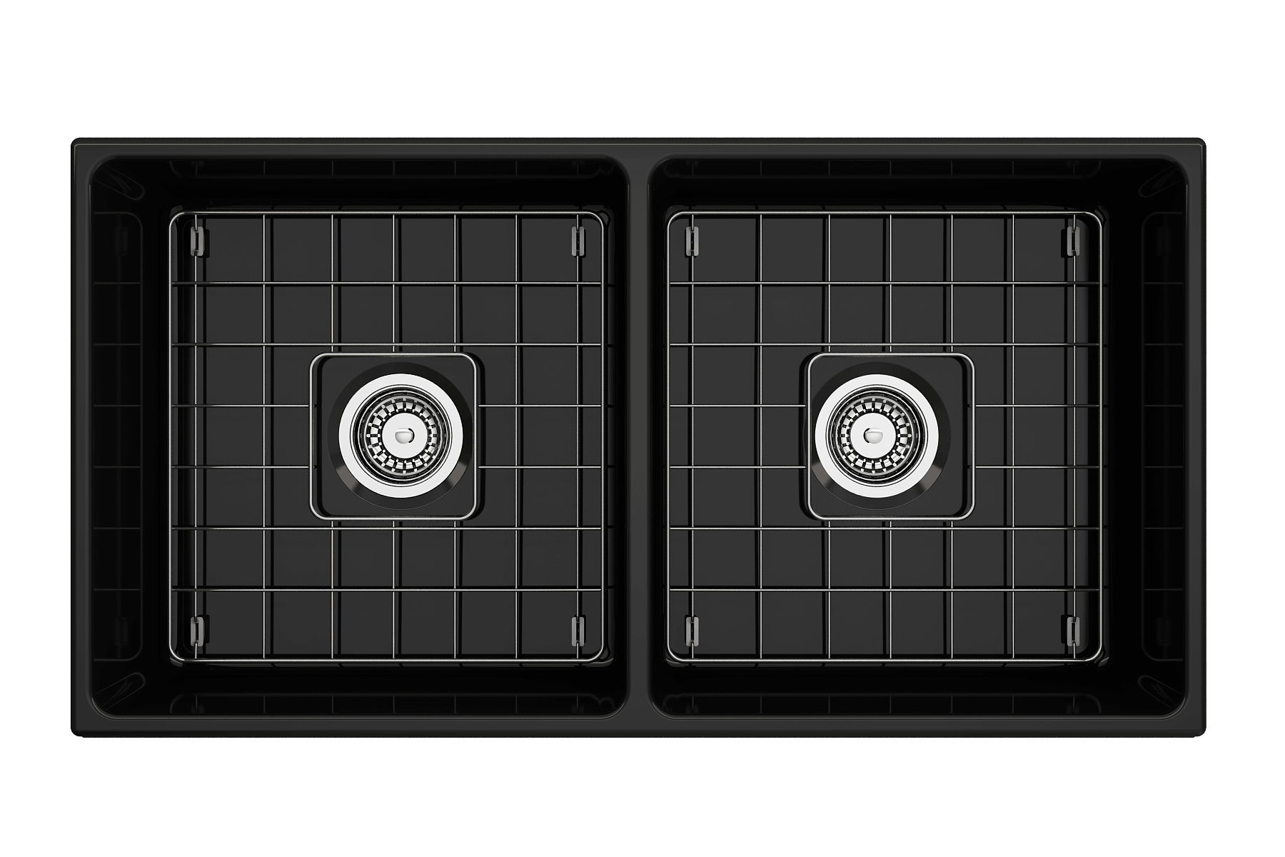 Alternate Image for BOCCHI Vigneto 36" Fireclay Farmhouse Apron 50/50 Double Bowl Kitchen Sink, Black, 1351-005-0120