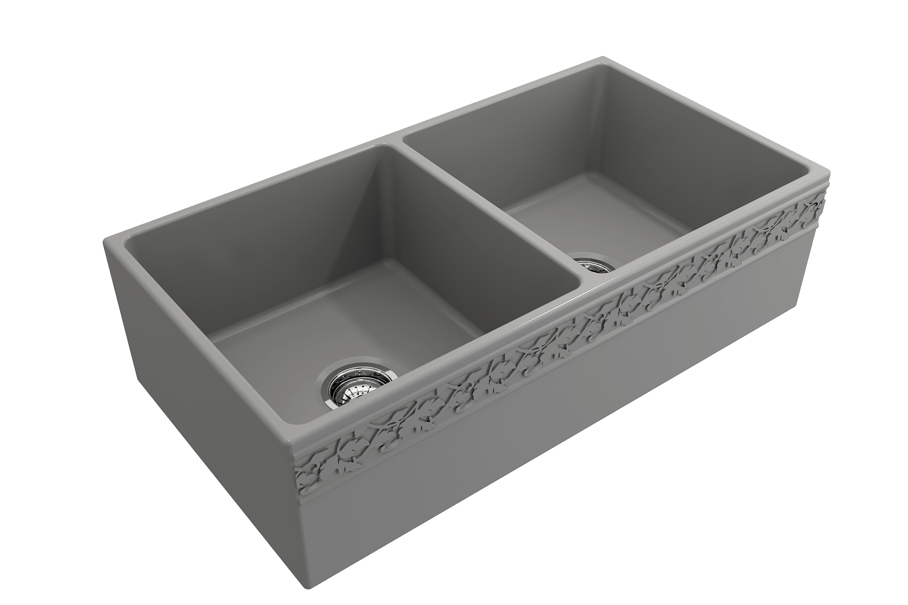 Alternate Image for BOCCHI Vigneto 36" Fireclay Farmhouse Apron 50/50 Double Bowl Kitchen Sink, Matte Gray, 1351-006-0120
