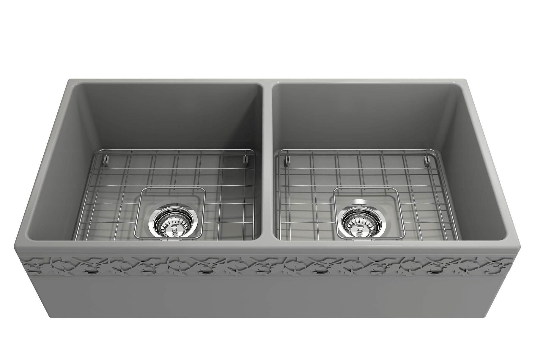 Alternate Image for BOCCHI Vigneto 36" Fireclay Farmhouse Apron 50/50 Double Bowl Kitchen Sink, Matte Gray, 1351-006-0120