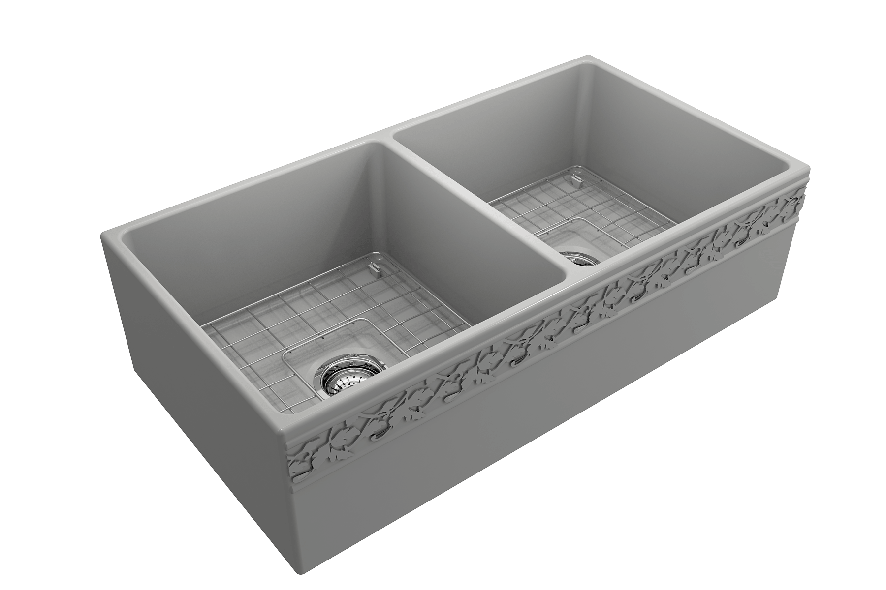 Alternate Image for BOCCHI Vigneto 36" Fireclay Farmhouse Apron 50/50 Double Bowl Kitchen Sink, Matte Gray, 1351-006-0120