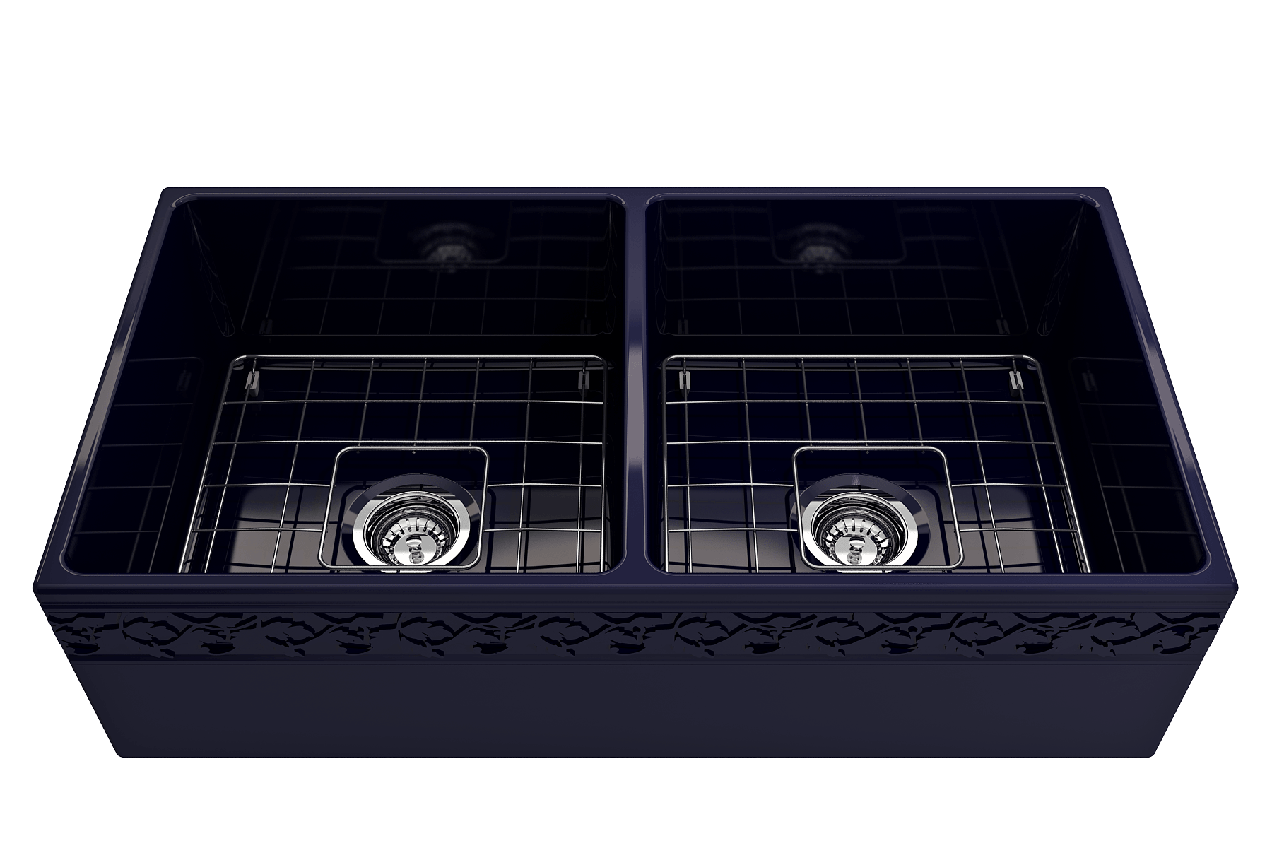Alternate Image for BOCCHI Vigneto 36" Fireclay Farmhouse Apron 50/50 Double Bowl Kitchen Sink, Sapphire Blue, 1351-010-0120