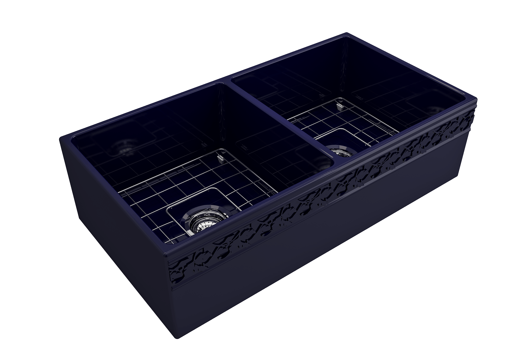 Alternate Image for BOCCHI Vigneto 36" Fireclay Farmhouse Apron 50/50 Double Bowl Kitchen Sink, Sapphire Blue, 1351-010-0120