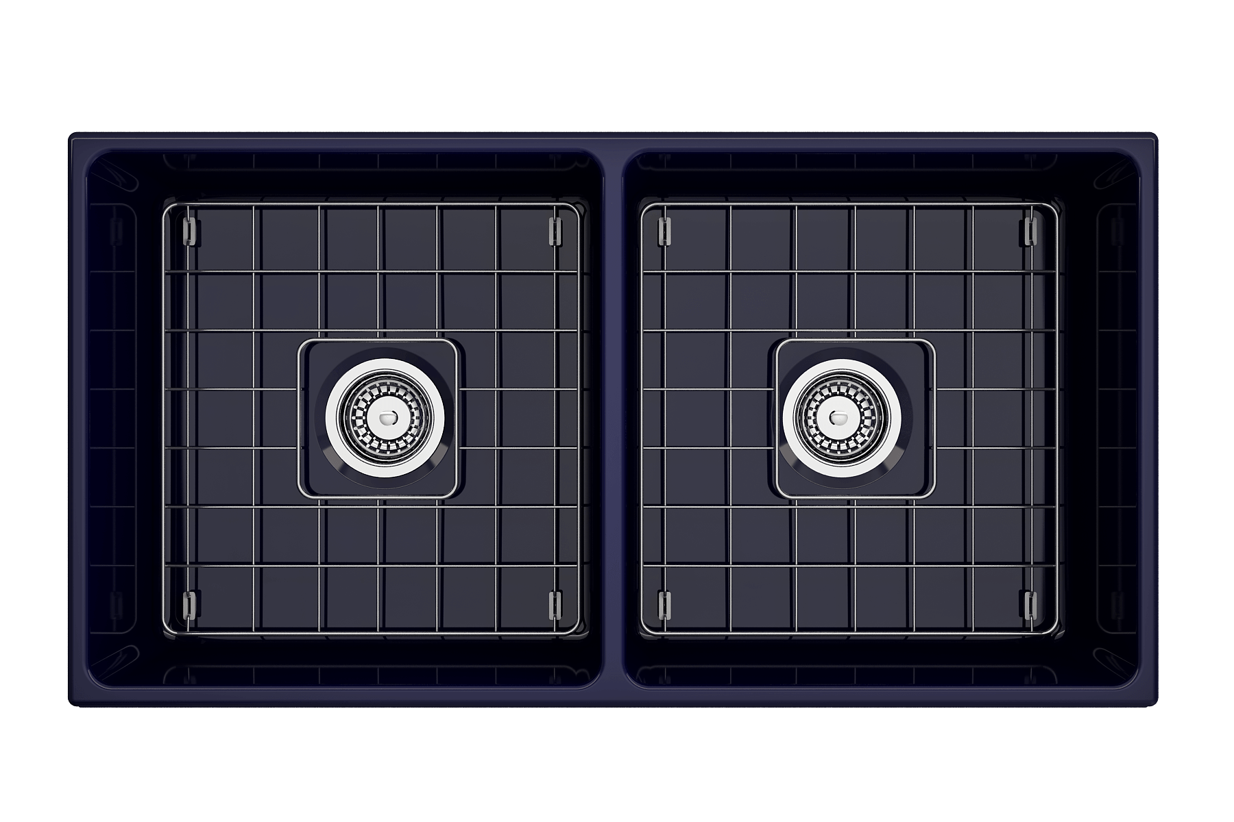 Alternate Image for BOCCHI Vigneto 36" Fireclay Farmhouse Apron 50/50 Double Bowl Kitchen Sink, Sapphire Blue, 1351-010-0120